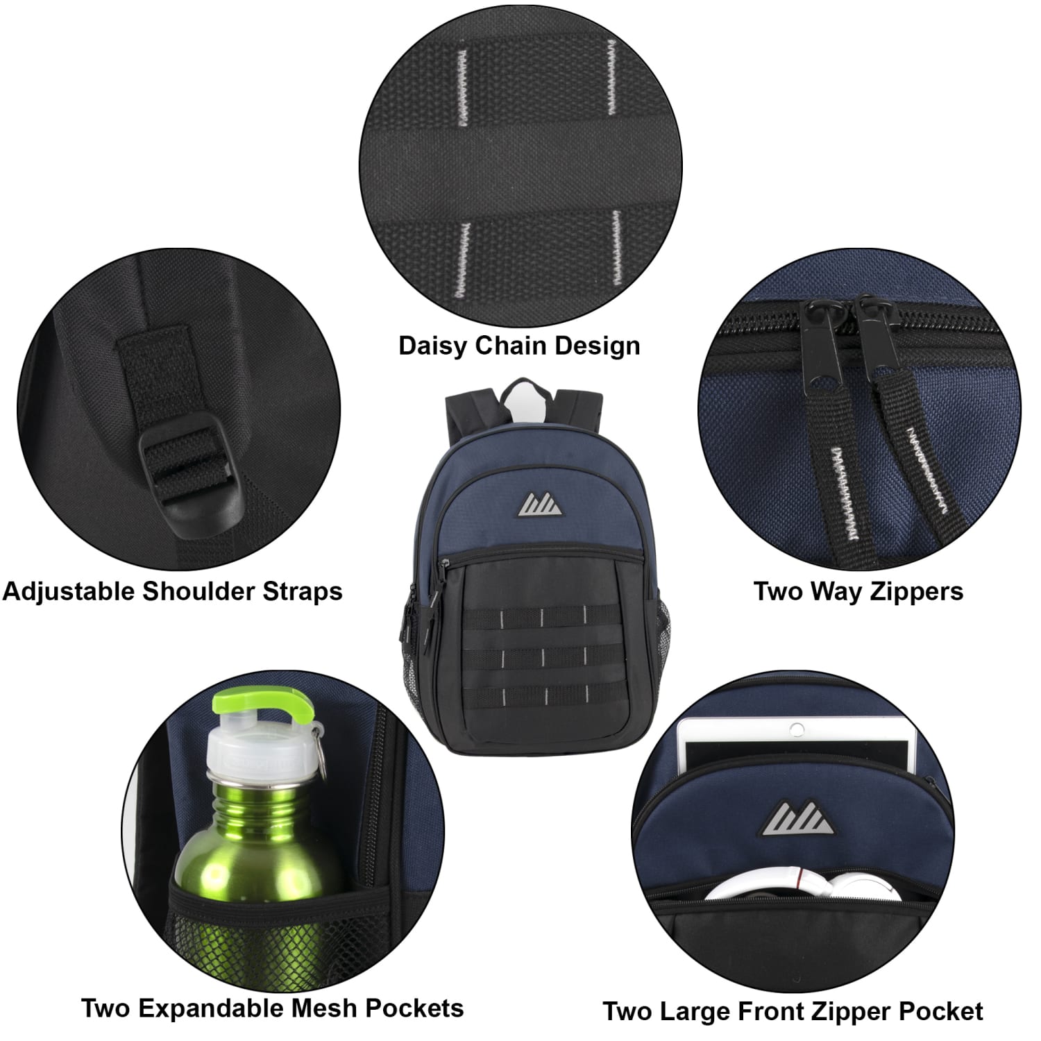 Summit Ridge Daisy Chain Backpacks, Black/Navy, Total Qty 24 - Image 3