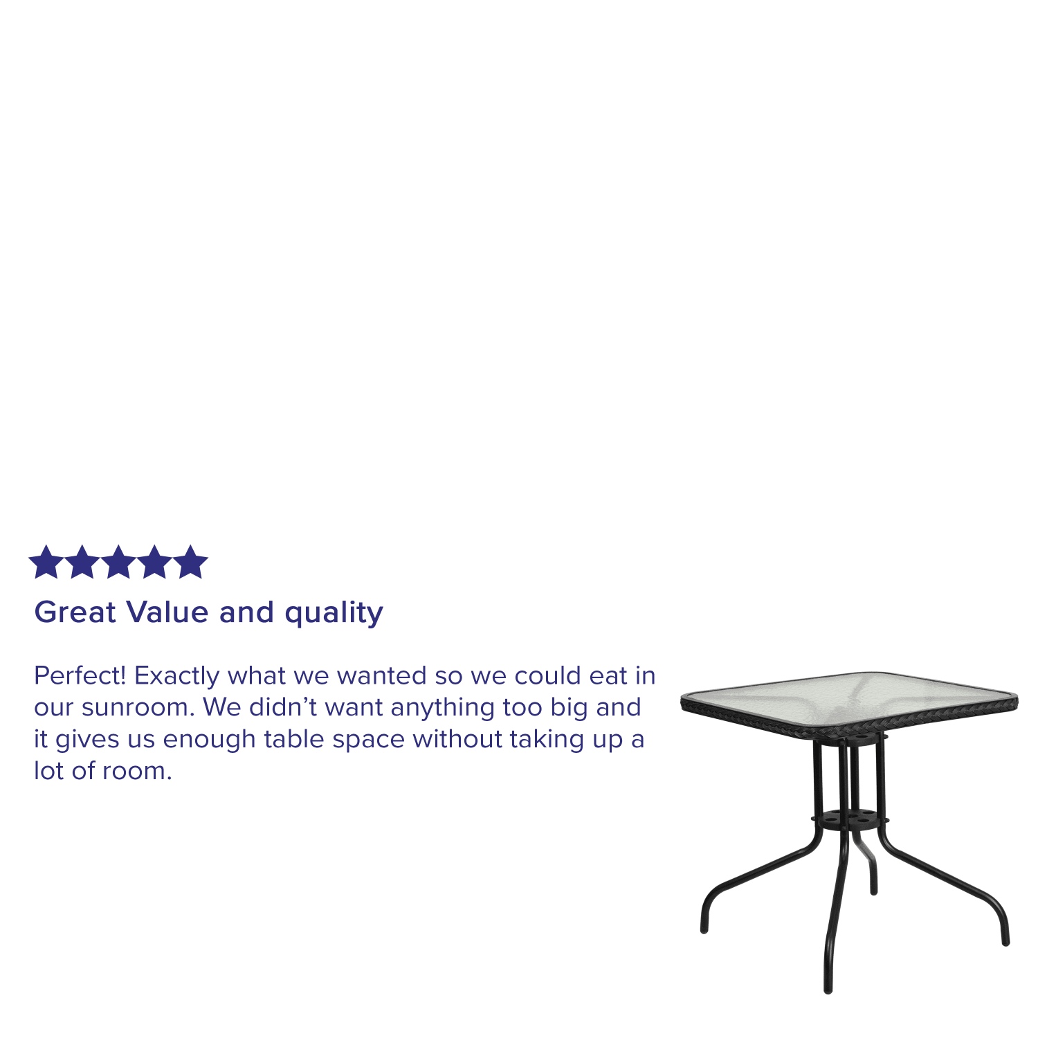 Flash Furniture Barker Square Tempered-Glass Metal Outdoor Furniture Table With Rattan Edging, 28inH x 28inW x 28inD, Clear/Black - Image 5