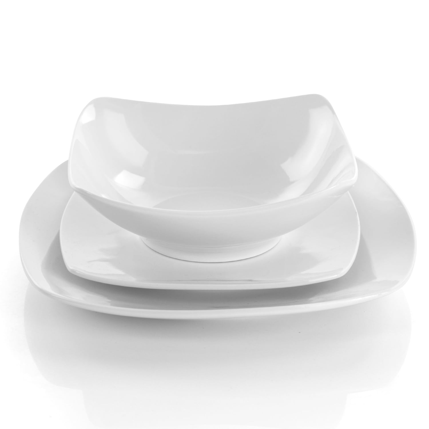 Elama Newman 18-Piece Square Porcelain Dinnerware Set, White - Image 5