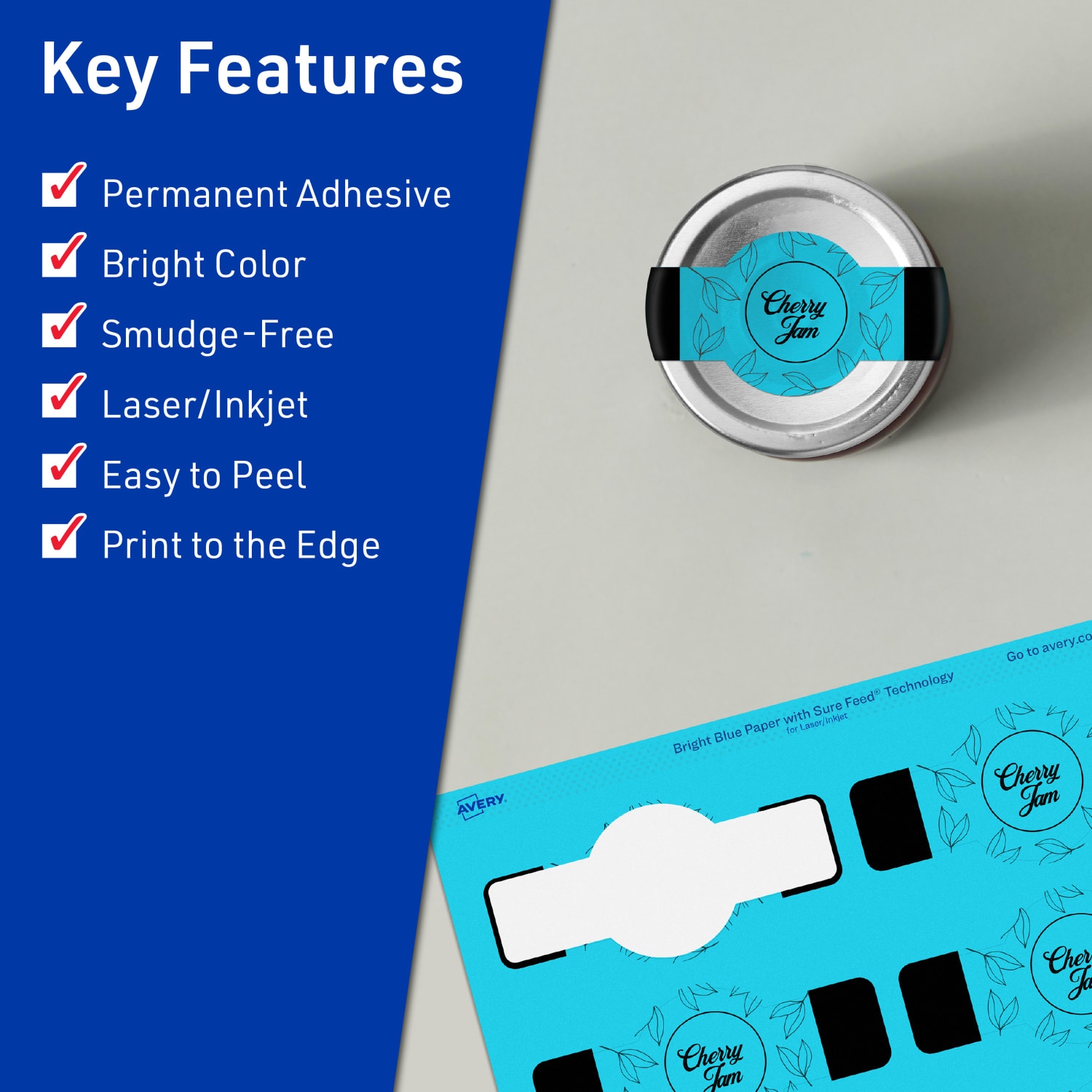 Avery Print-To-The-Edge Labels With Sure Feed Technology, 94122-BBP40, Cigar, 1-1/2in x 3-1/2in, Matte Bright Blue, Pack of 400 - Image 3