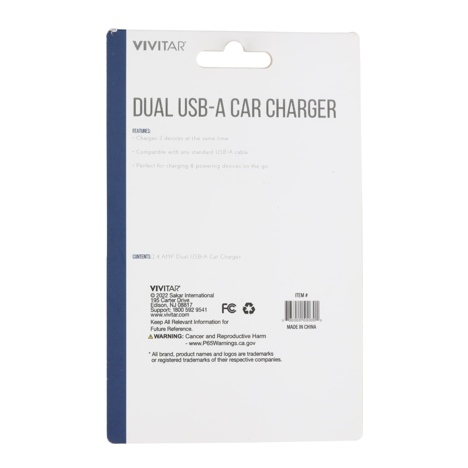 Vivitar Dual USB-A Car Charger, White, NIL6001-WHT-STK-24 - Image 3