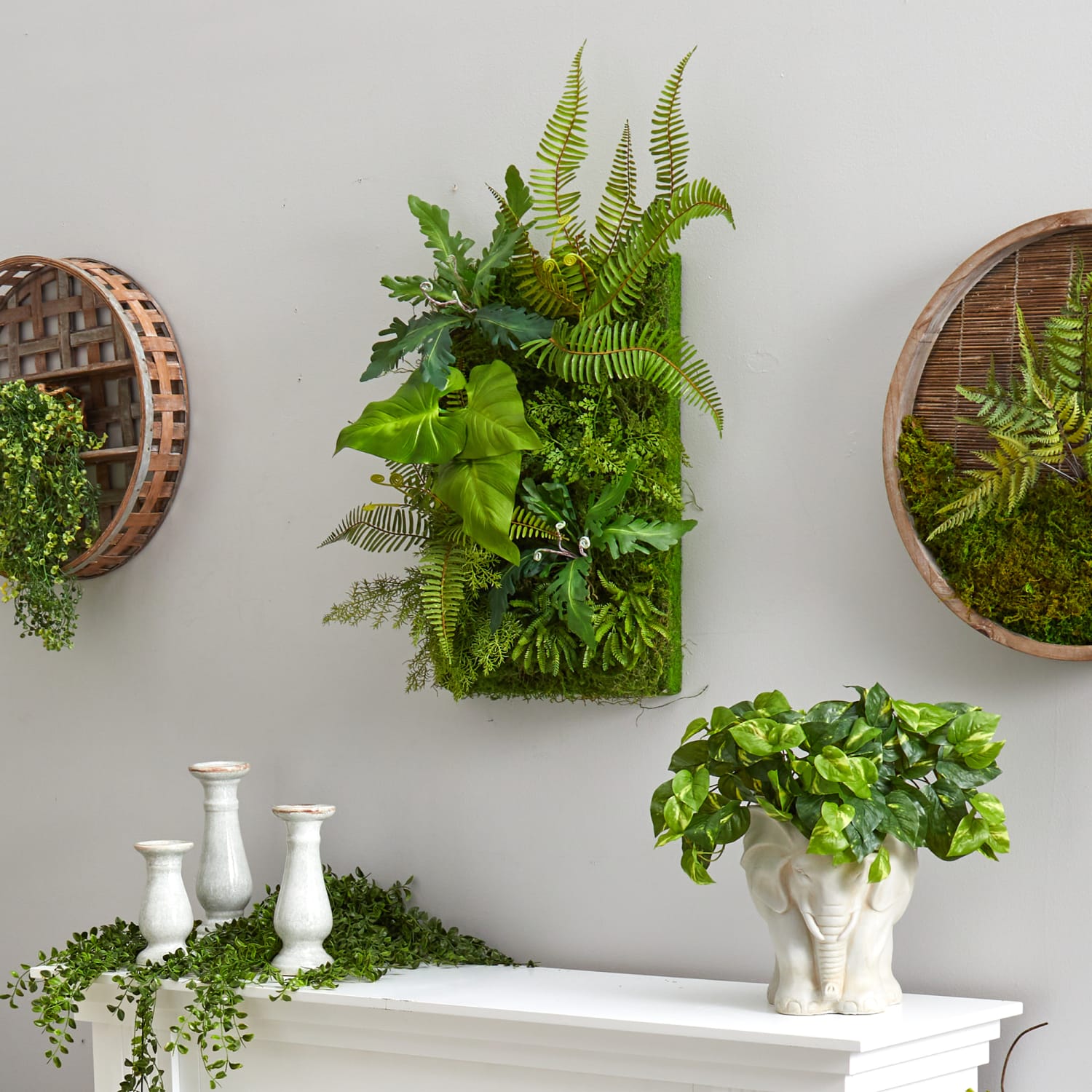 Nearly Natural Mixed Foliage Artificial Living Wall, 24inH x 16inW x 9inD, Green - Image 4