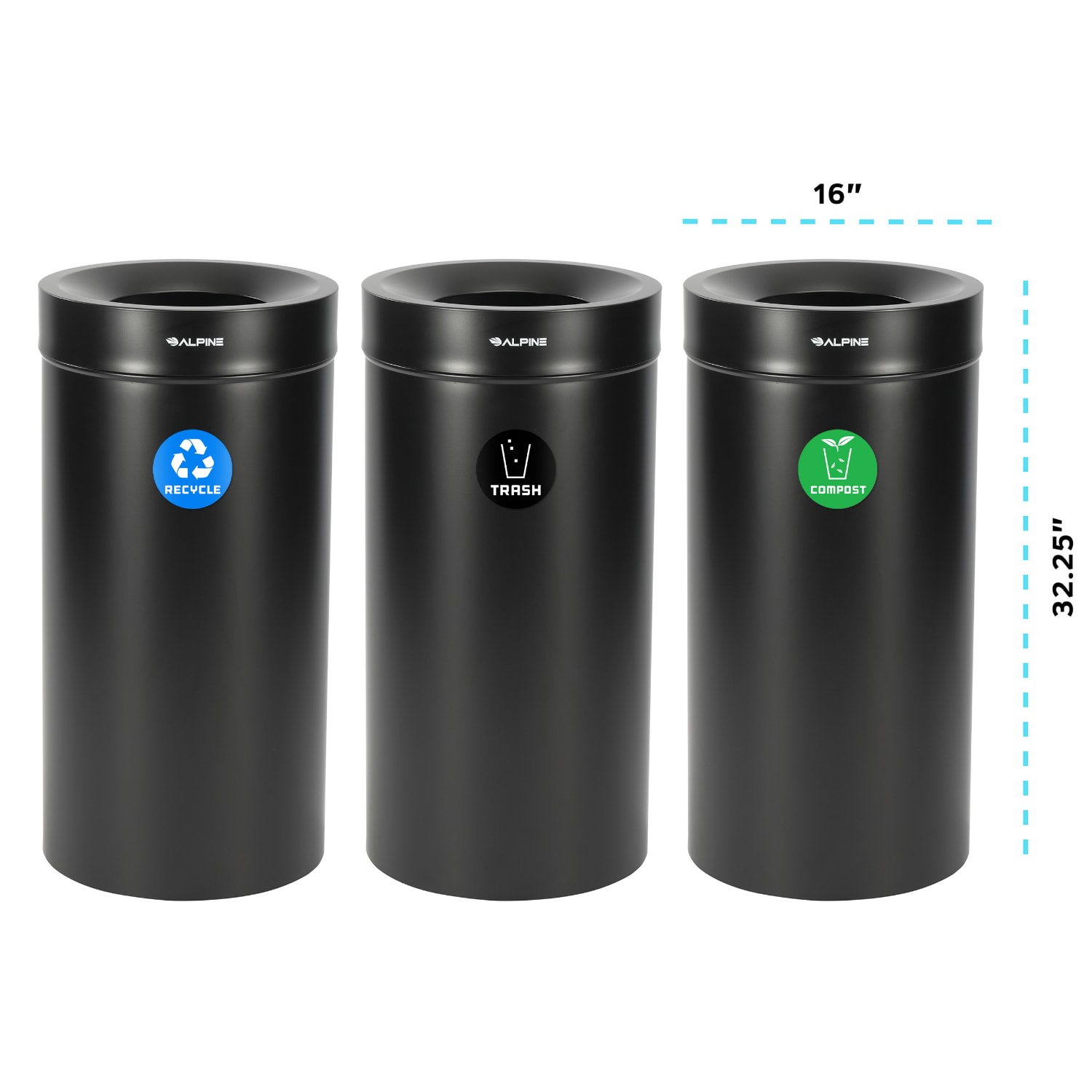 Alpine Stainless Steel 3-in-1 Compost Bin/Recycling Can/Trash Receptacle, 81 Gallon, Black - Image 5