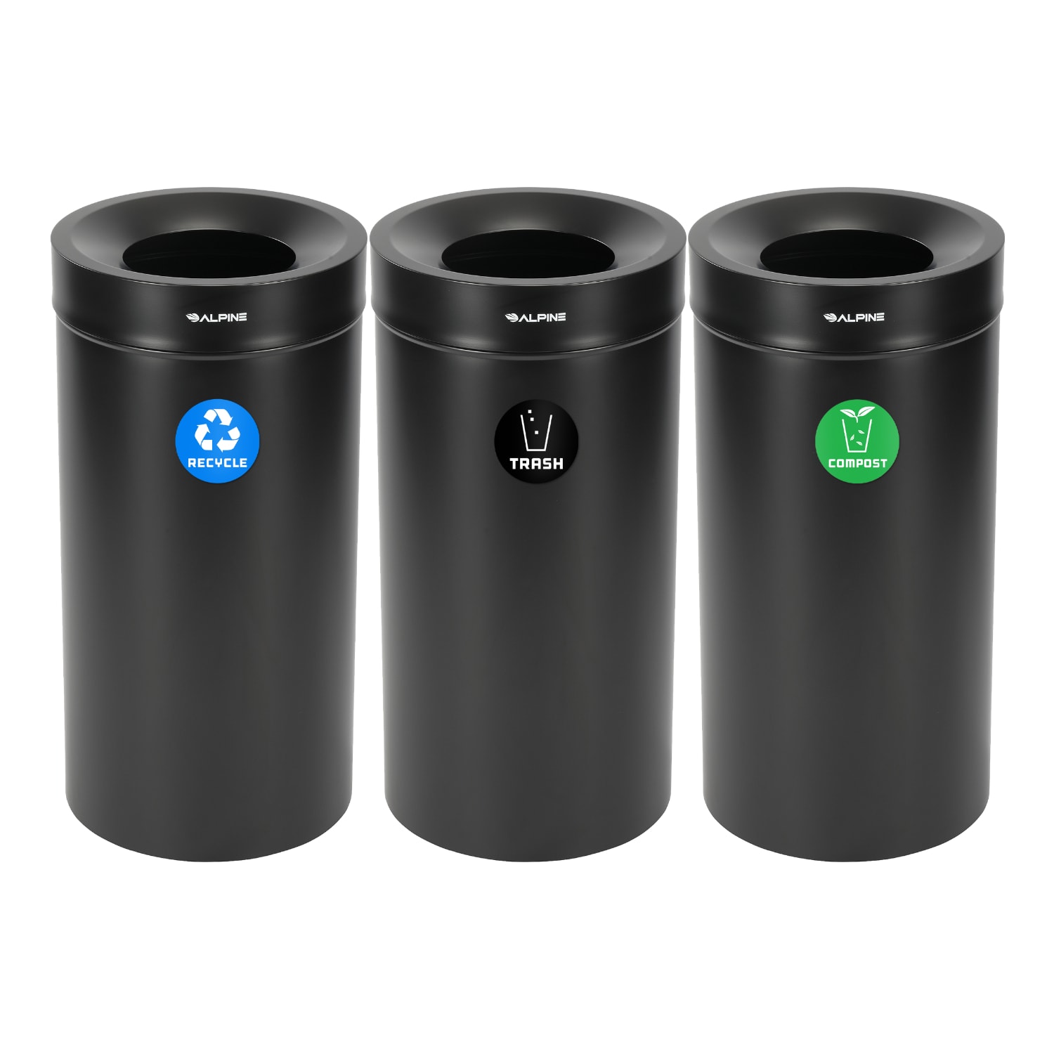Alpine Stainless Steel 3-in-1 Compost Bin/Recycling Can/Trash Receptacle, 81 Gallon, Black - Image 6