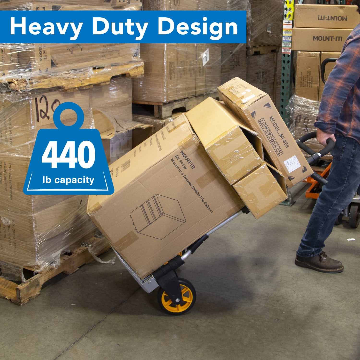 Mount-It! Folding Height-Adjustable Steel Hand Truck With 440 Lb. Capacity, 48.5inH x 23.5inW x 15.75inD, Black - Image 5