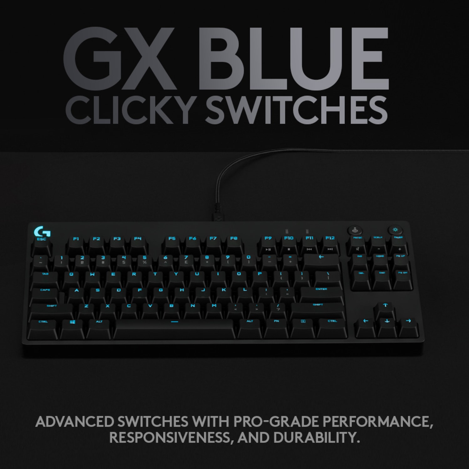 Logitech G Pro TKL Mechanical Wired Gaming Keyboard GX Blue Clicky Switch and LIGHTSYNC RGB Backlit Keys, Black - Image 4