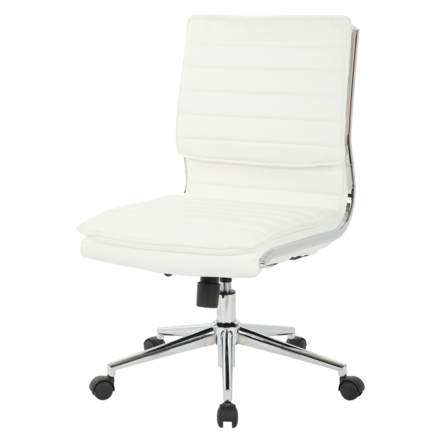 Office Star Pro Line II SPX Armless Bonded Leather Mid Back Chair WhiteChrome PopularChairscom