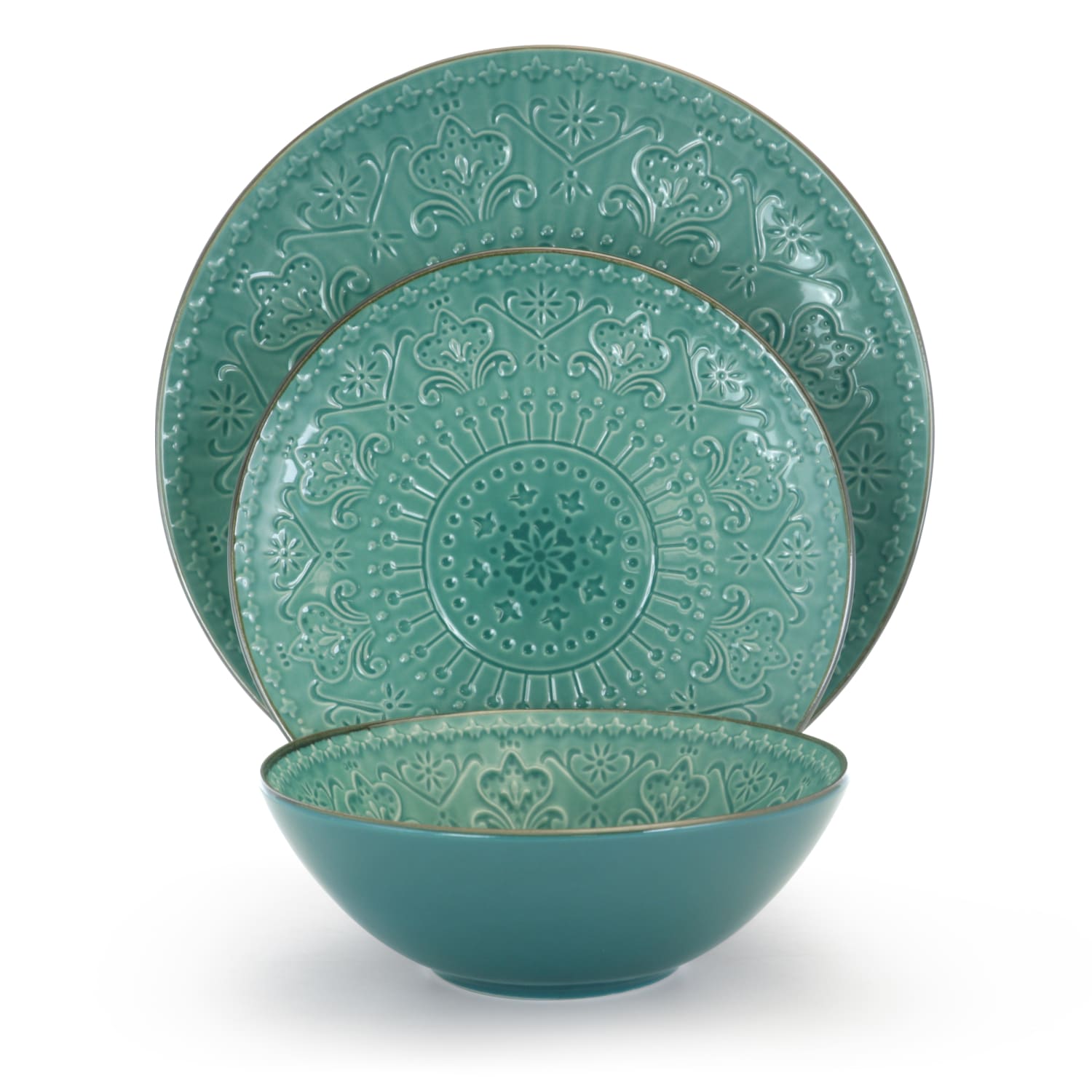Elama 16-Piece Stoneware Dinnerware Set, Sea Foam Mozaic - Image 3
