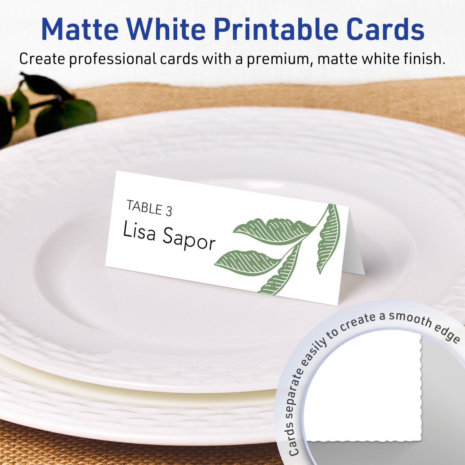Avery Printable Place Cards With Sure Feed Technology, 1-7/16in x 3-3/4in Rectangle, Matte White, Pack Of 300 - Image 3