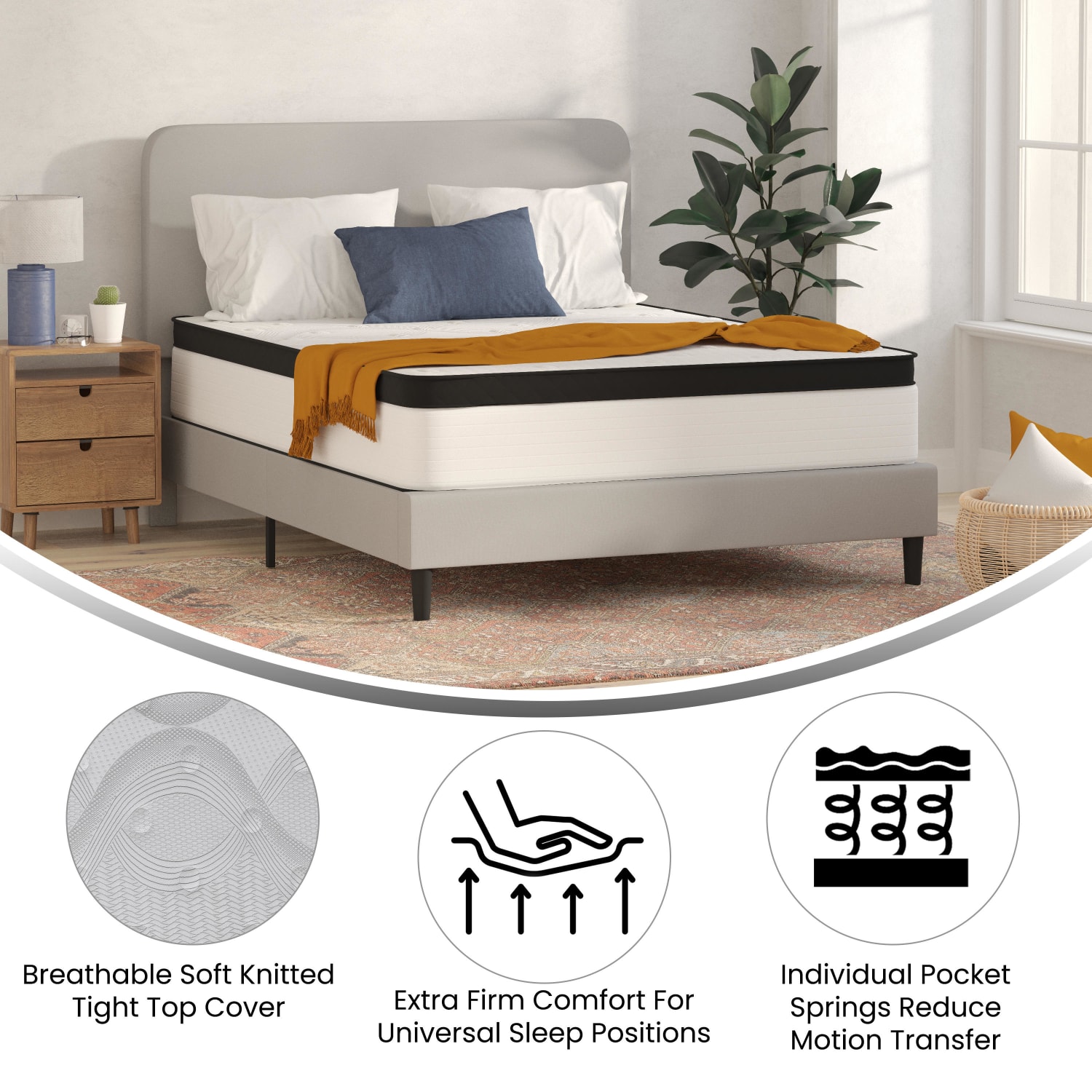 Flash Furniture Capri Comfortable Sleep Firm CertiPUR-US Certified Hybrid Pocket Spring Mattress, Queen, 12inH x 60inW x 80inL, White - Image 5
