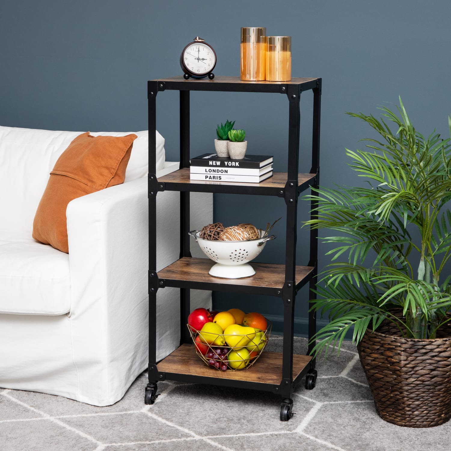 Mind Reader Rolling 4-Tier Utility Cart , Wood and Metal, 39in H x 12in W x 17-17/20in D, Black - Image 3