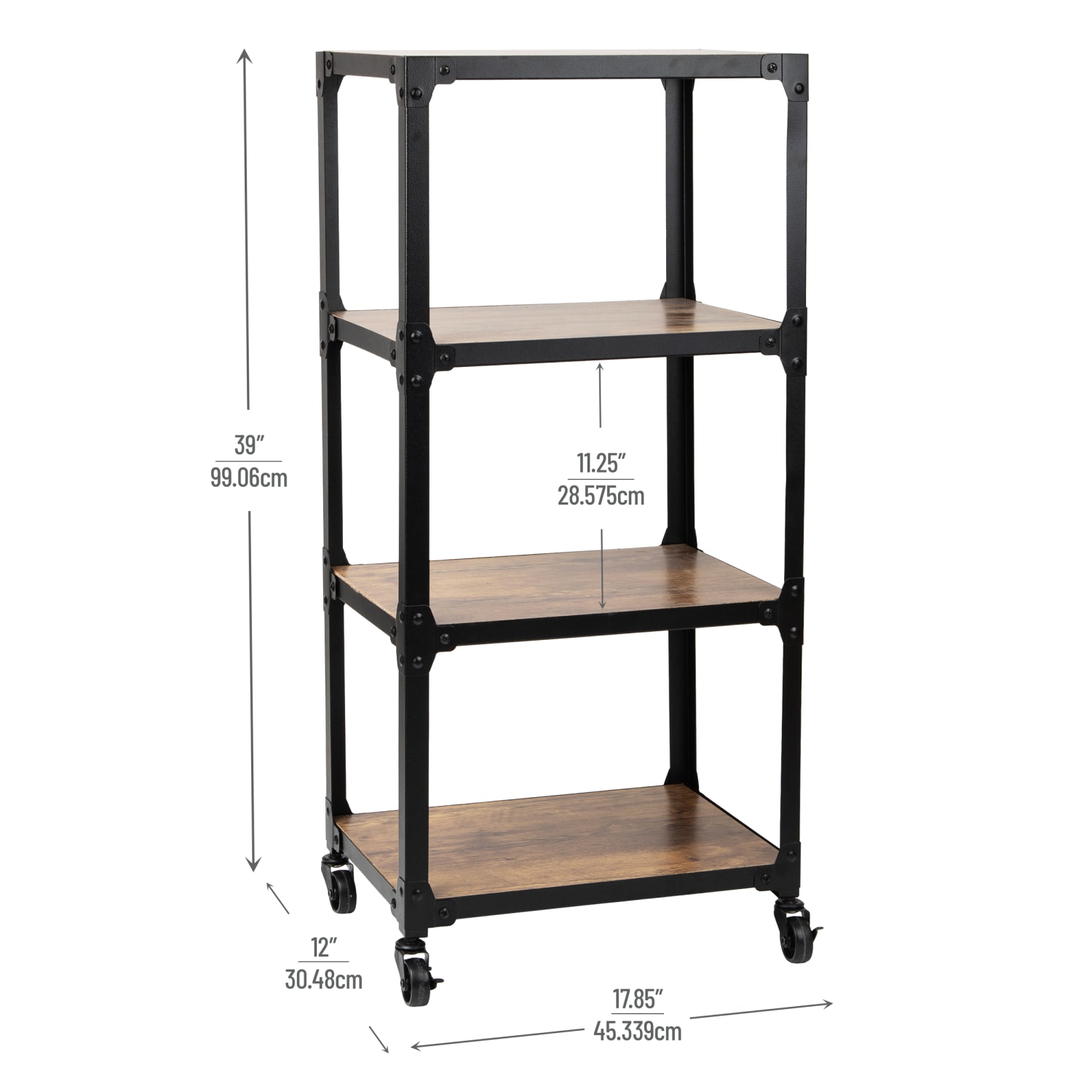 Mind Reader Rolling 4-Tier Utility Cart , Wood and Metal, 39in H x 12in W x 17-17/20in D, Black - Image 4