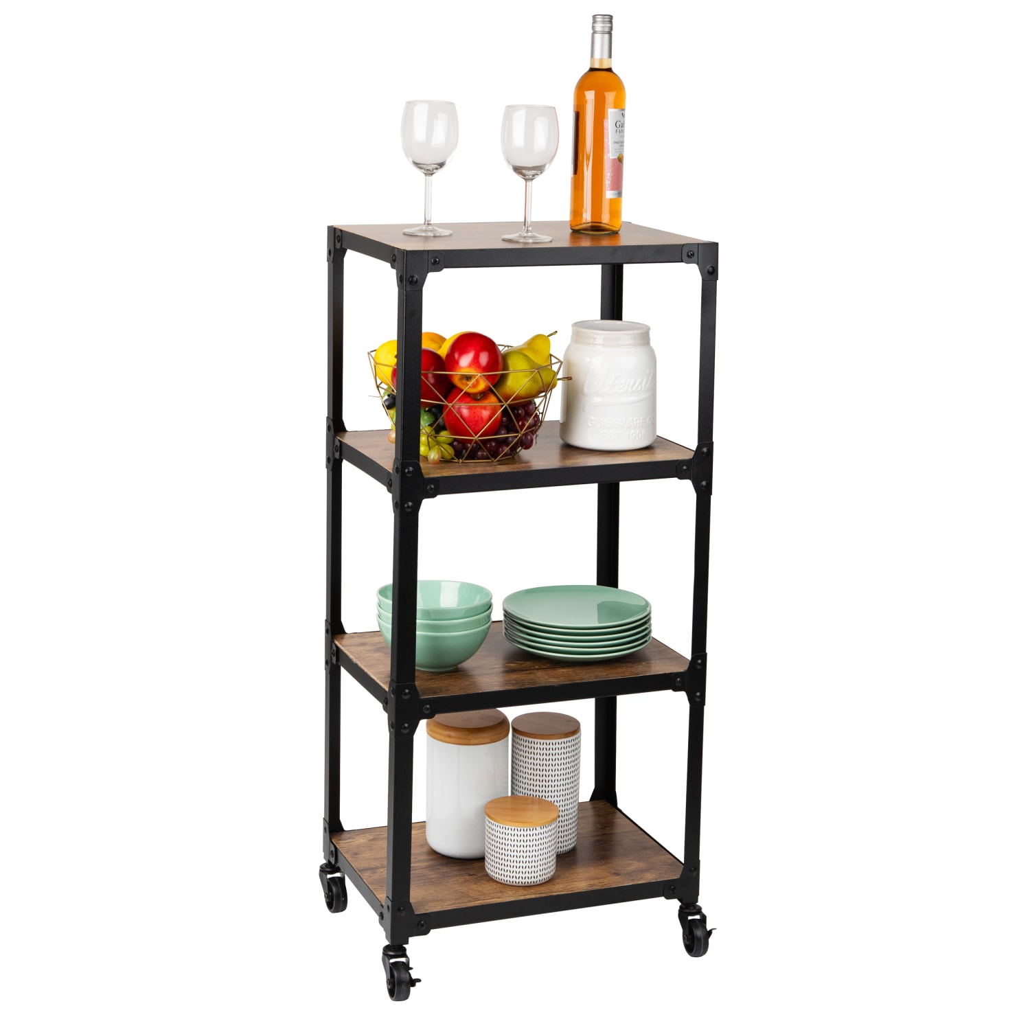 Mind Reader Rolling 4-Tier Utility Cart , Wood and Metal, 39in H x 12in W x 17-17/20in D, Black - Image 5