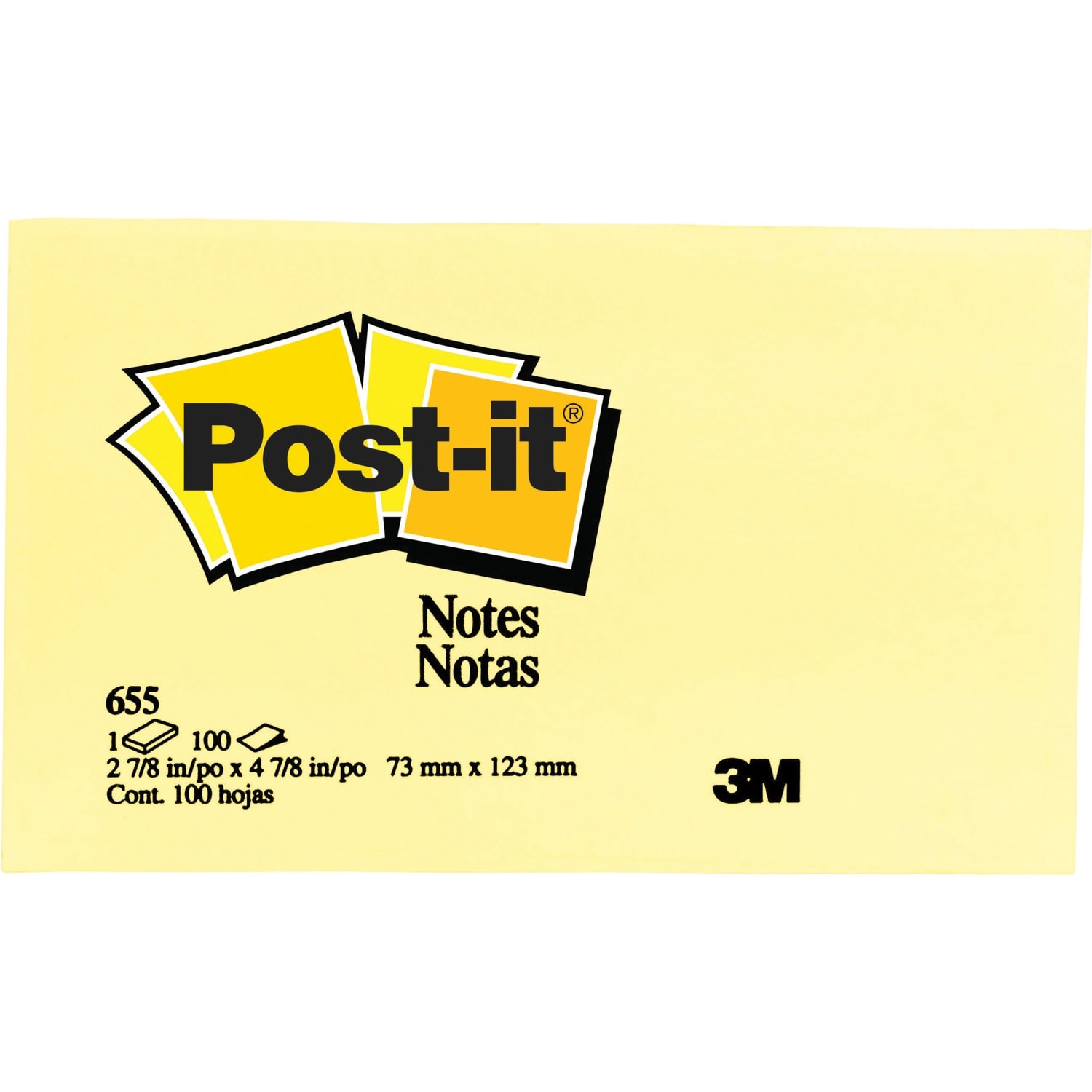Post-it Notes Original Notepads - 3in Flag/Note Width x 5in Flag/Note Length - Rectangle - 100 Sheets per Pad - Unruled - Canary Yellow - Paper - Self-adhesive, Repositionable - 12 Pack - 2 / Bundle - Image 3