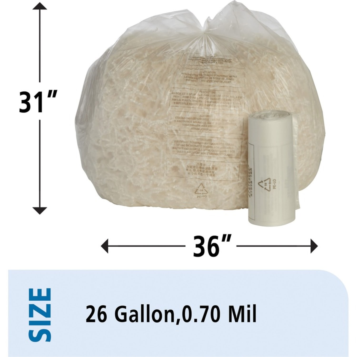 SKILCRAFT Shredder Bags, 31in x 36in, 26 Gallons, Clear, Roll Of 50 Bags, (AbilityOne 8105-01-399-4792) - Image 4