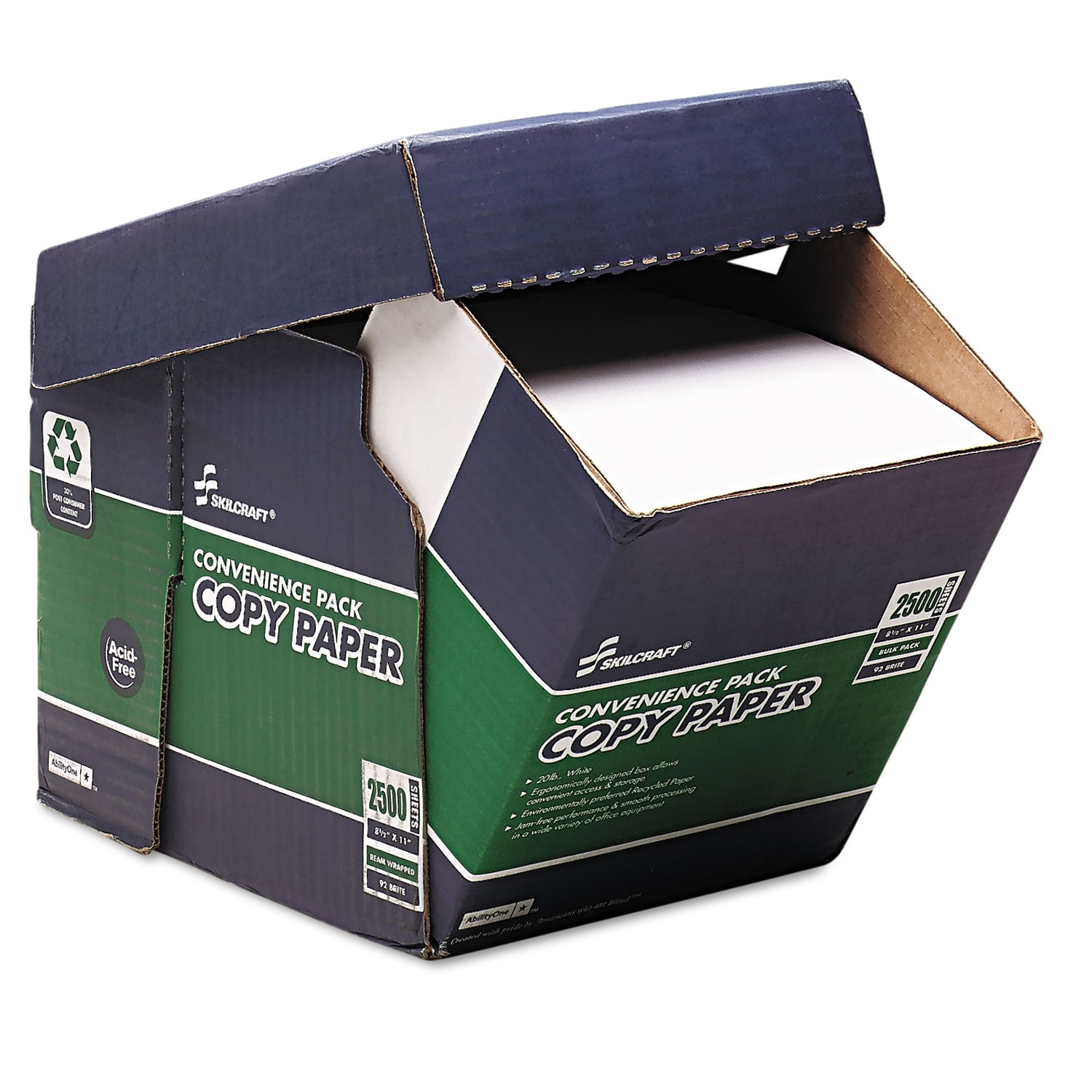 SKILCRAFT Xerographic Reamless Copy Paper, White, Letter (8.5in x 11in), 2500 Sheets Per Case, 20 Lb, 92 Brightness, 30% Recycled - Image 3