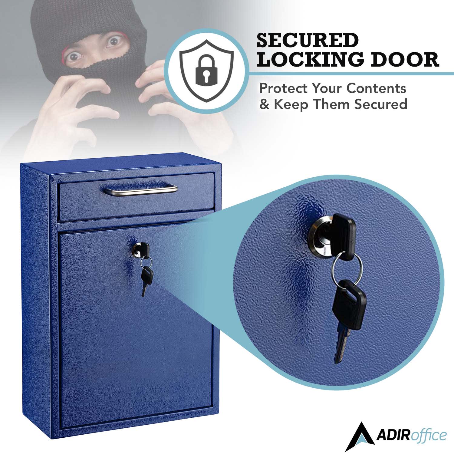 Alpine AdirOffice Large Ultimate Drop Box Wall-Mounted Mail Box, 16-1/4inH x 11-1/4inW x 4-3/4inD, Blue - Image 4
