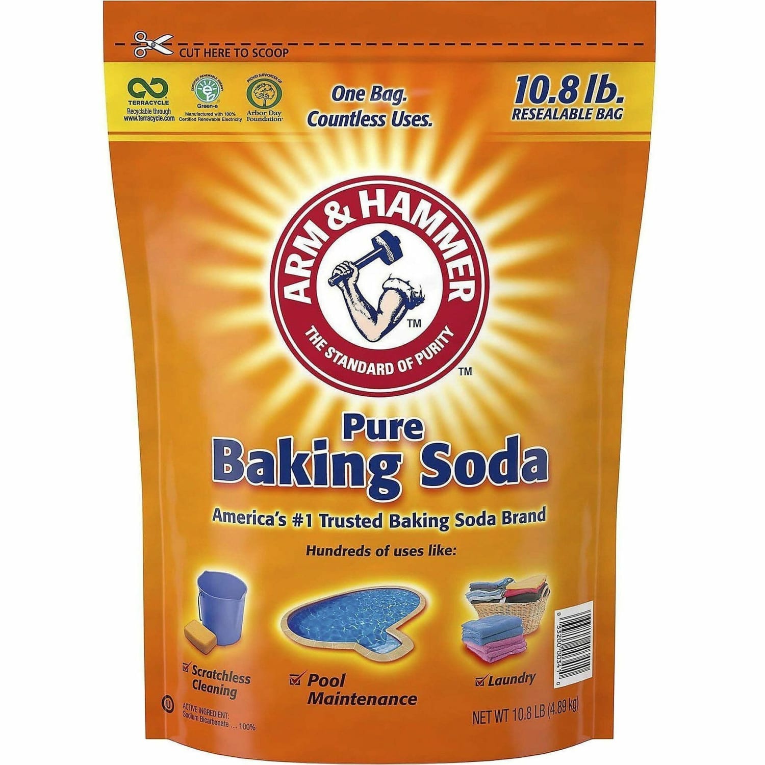 Arm & Hammer Pure Baking Soda - 172.80 oz (10.80 lb) - Resealable, Odor Neutralizer, Non-scratching, Deodorize - White Bag - 4 / Carton - Image 3