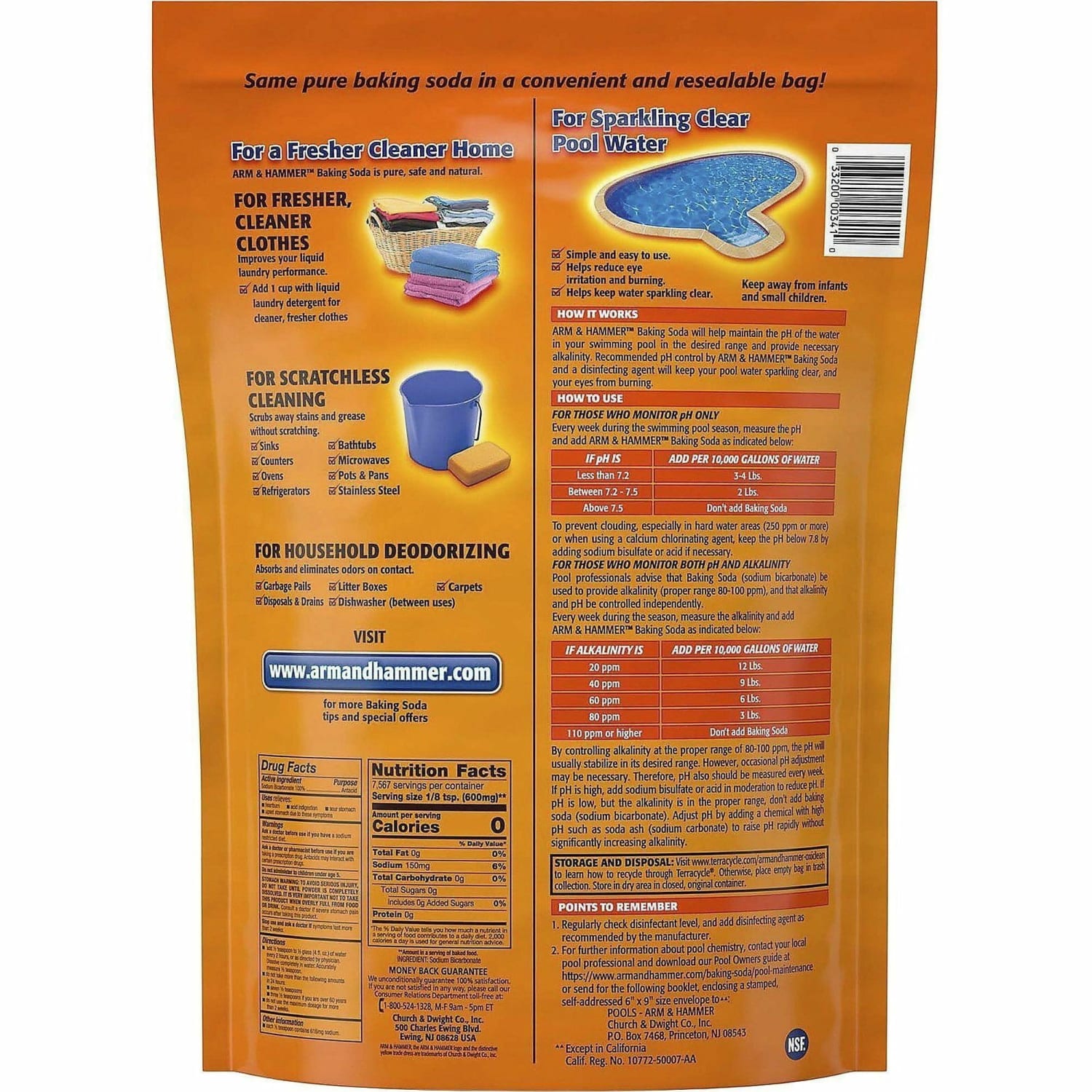 Arm & Hammer Pure Baking Soda - 172.80 oz (10.80 lb) - Resealable, Odor Neutralizer, Non-scratching, Deodorize - White Bag - 4 / Carton - Image 4