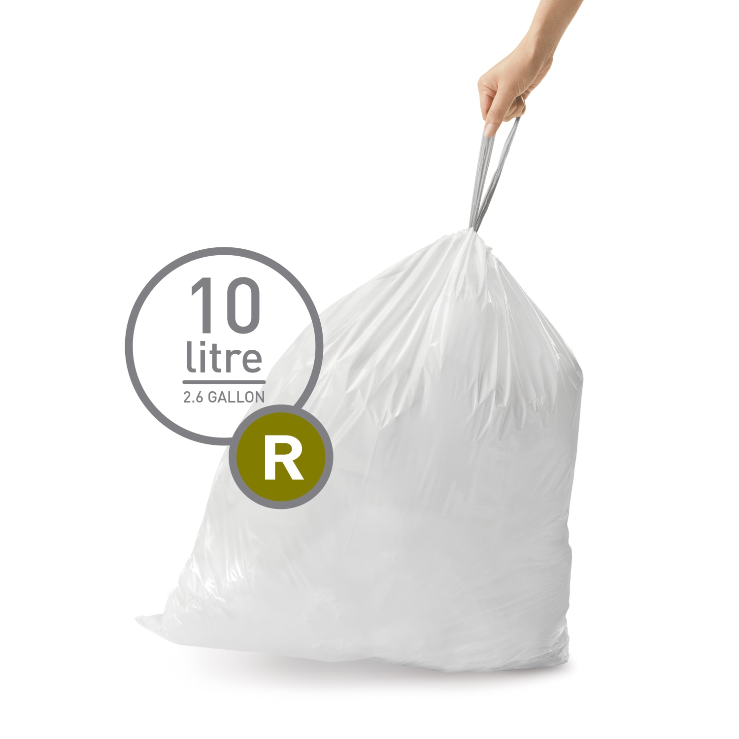 simplehuman Custom Fit Can Liners, R, 10L/2.6G, White, Pack Of 240 - Image 3