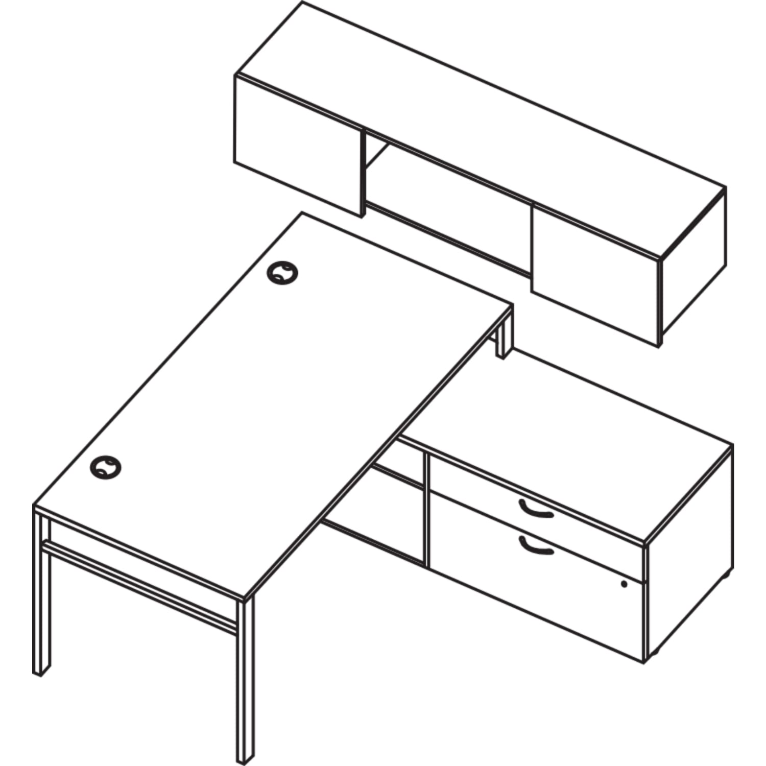 HON Mod 60inW Computer Desk Workstation With Wall Mount Storage And 2 Credenzas, Java Oak/Silver - Image 3