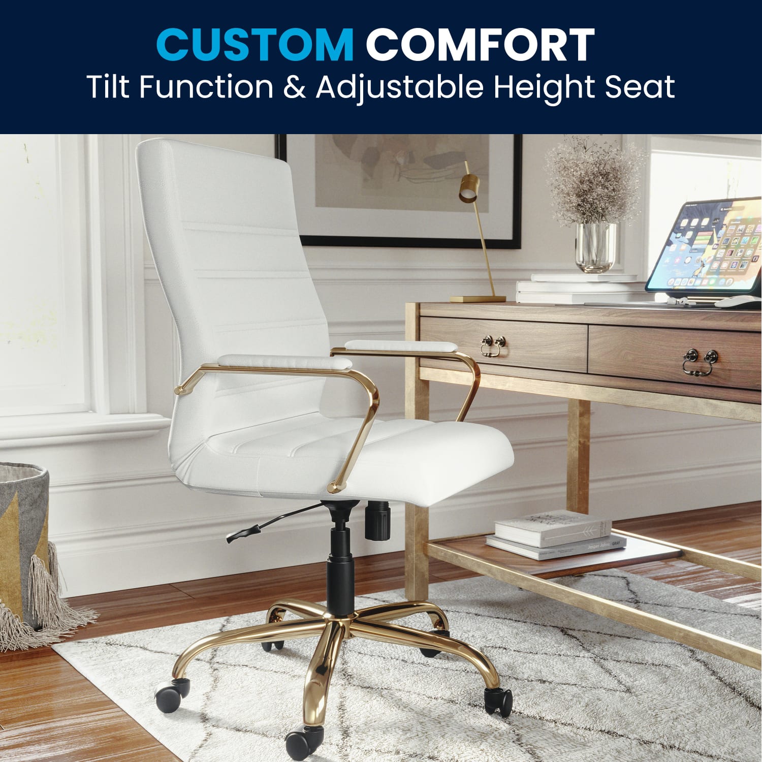 Flash Furniture LeatherSoft Faux Leather HighBack Office Chair WhiteGold PopularChairscom Flash Furniture LeatherSoft Faux Leather High Back Office Chair WhiteGold PopularChairscom