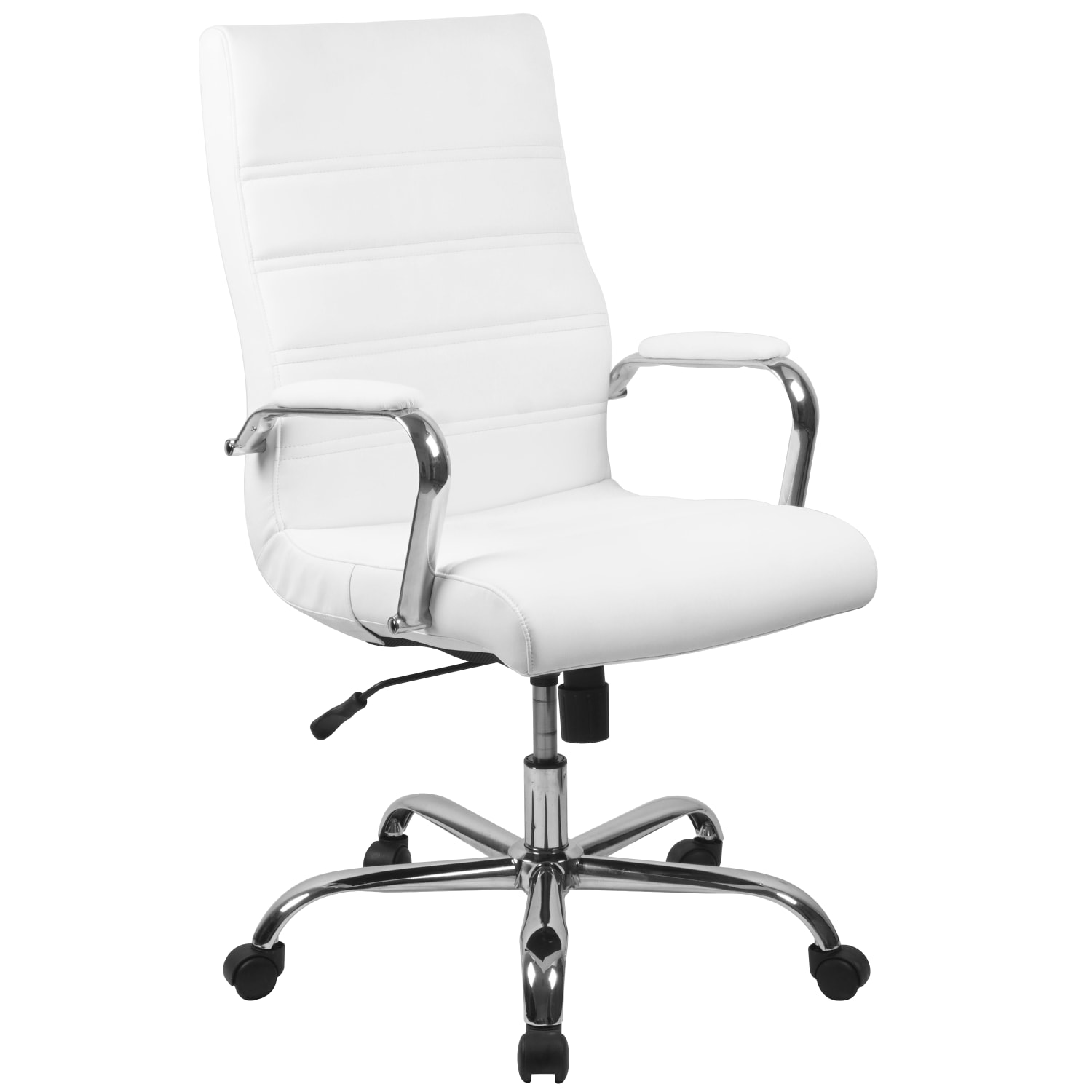 Flash Furniture LeatherSoft Faux Leather High-Back Office Chair With Chrome Base And Arms, White/Gray
