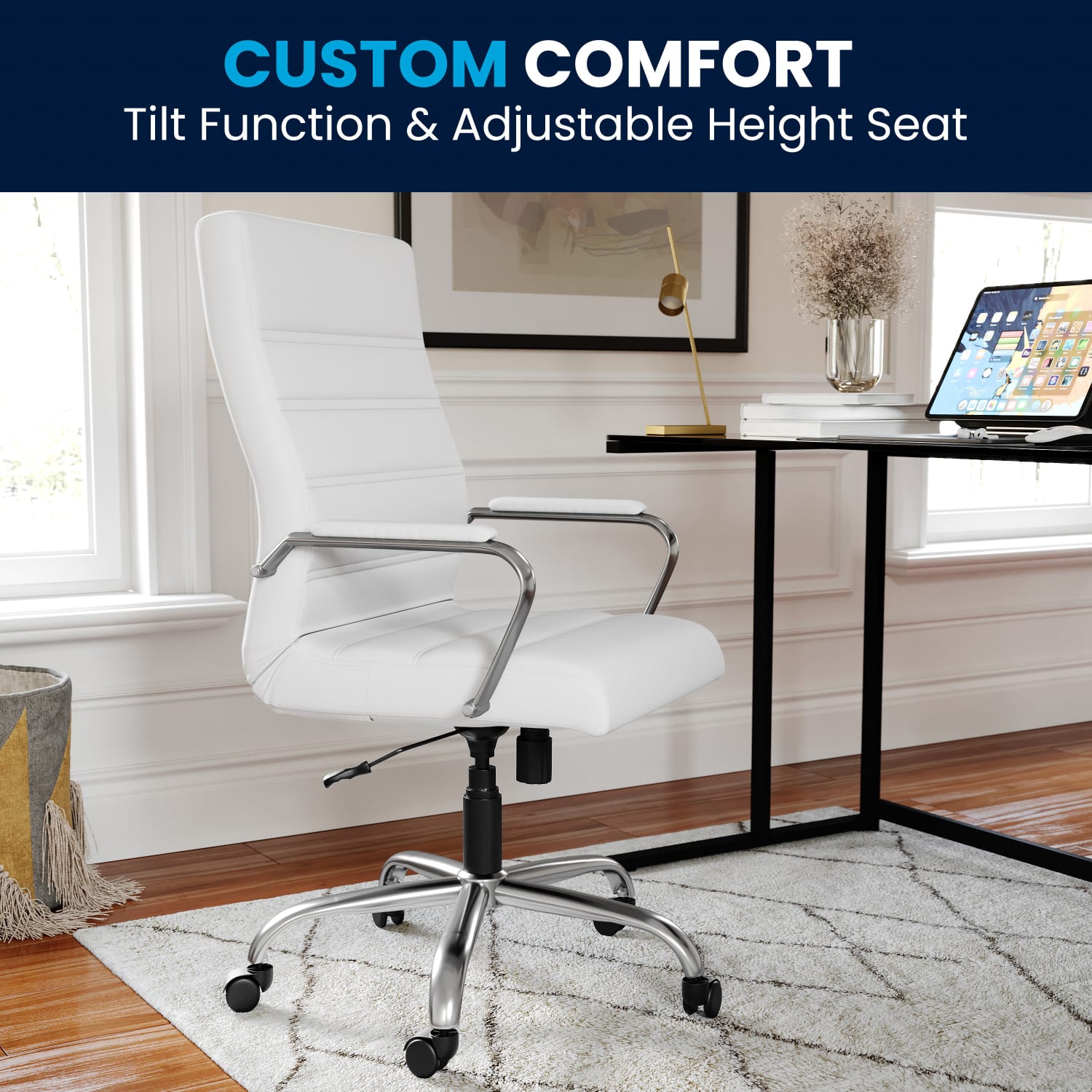 Flash Furniture LeatherSoft Faux Leather HighBack Office Chair With Chrome Base And Arms WhiteGray PopularChairscom Flash Furniture LeatherSoft Faux Leather High Back Office Chair With Chrome Base And Arms WhiteGray PopularChairscom