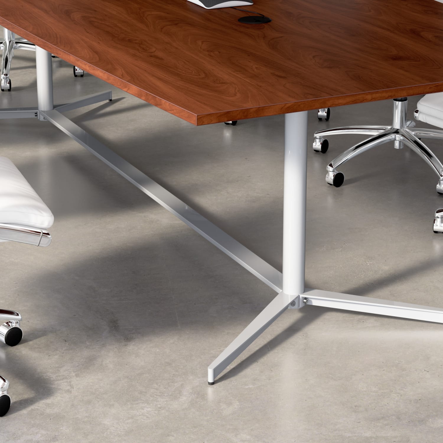 Bush Business Furniture 96inW x 42inD Boat Shaped Conference Table with Metal Base, Hansen Cherry, Standard Delivery - Image 5