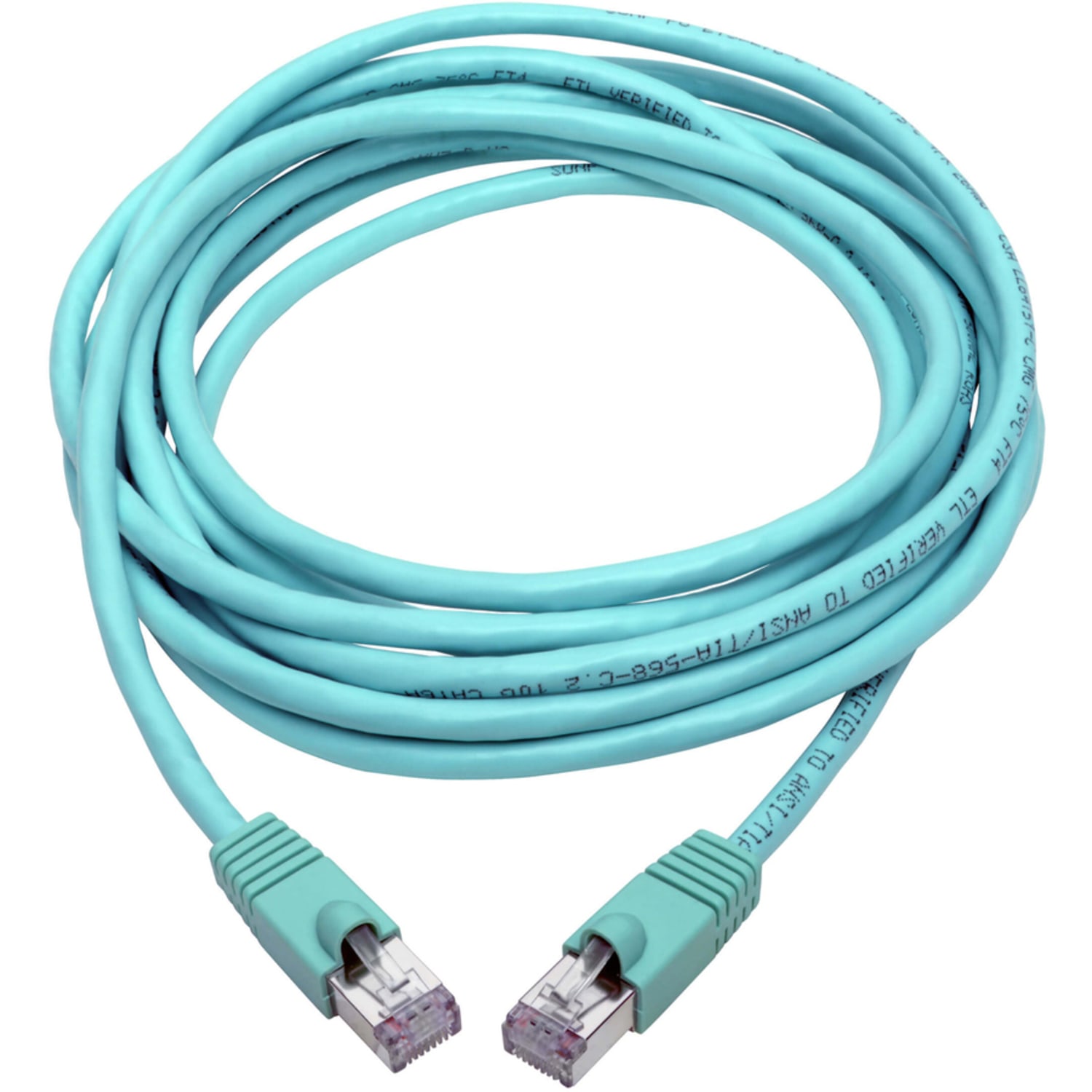 Tripp Lite Cat6a Snagless Shielded STP Patch Cable 10G, PoE, Aqua M/M 14ft - 1.25 GB/s - Shielding - Aqua - Image 3
