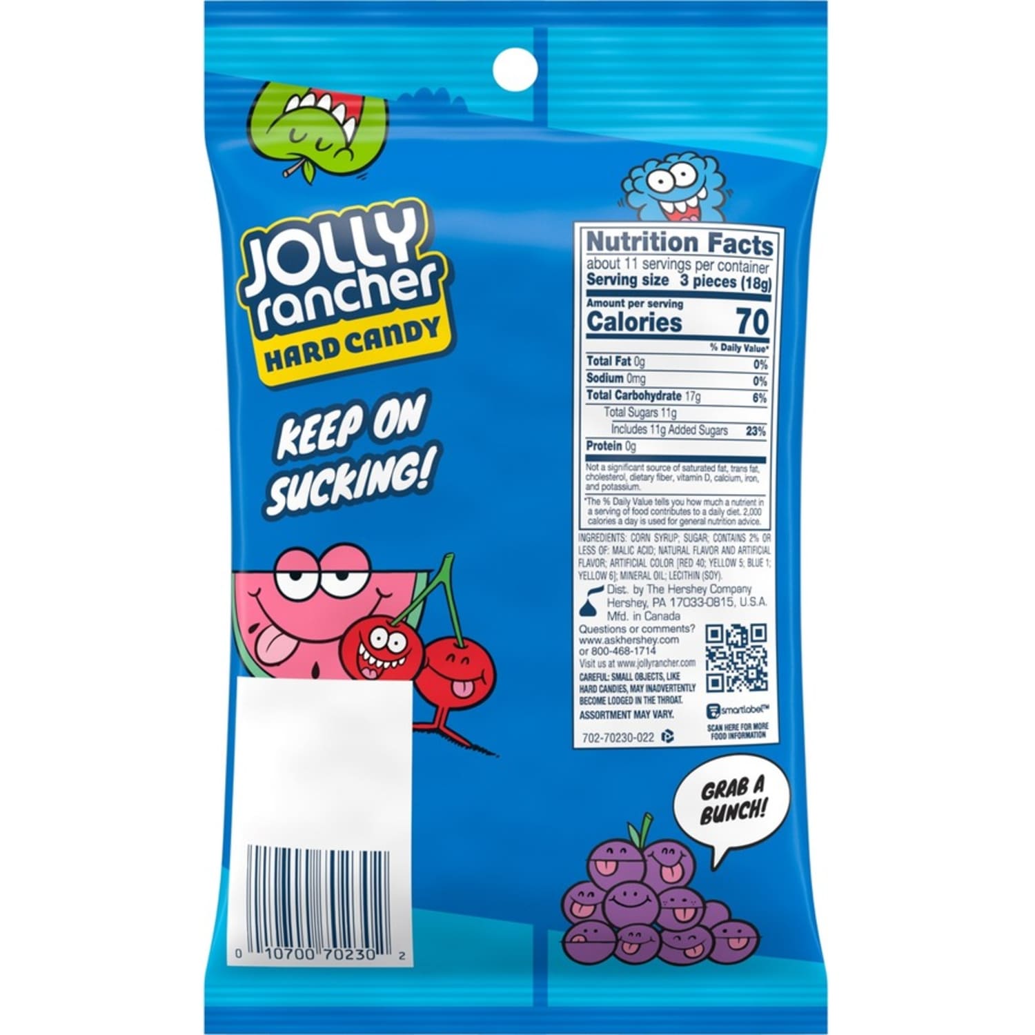Jolly Rancher Hard Candy - Green Apple, Blue Raspberry, Cherry, Watermelon, Grape - Individually Wrapped, Trans Fat Free - 7 oz - 12 / Carton - Image 3
