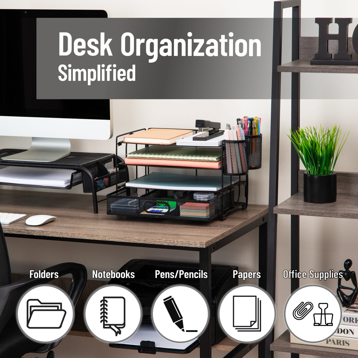 Mind Reader Mesh Desk Organizer, 9inH x 9-1/4inW X 12-3/4inD, Black - Image 3
