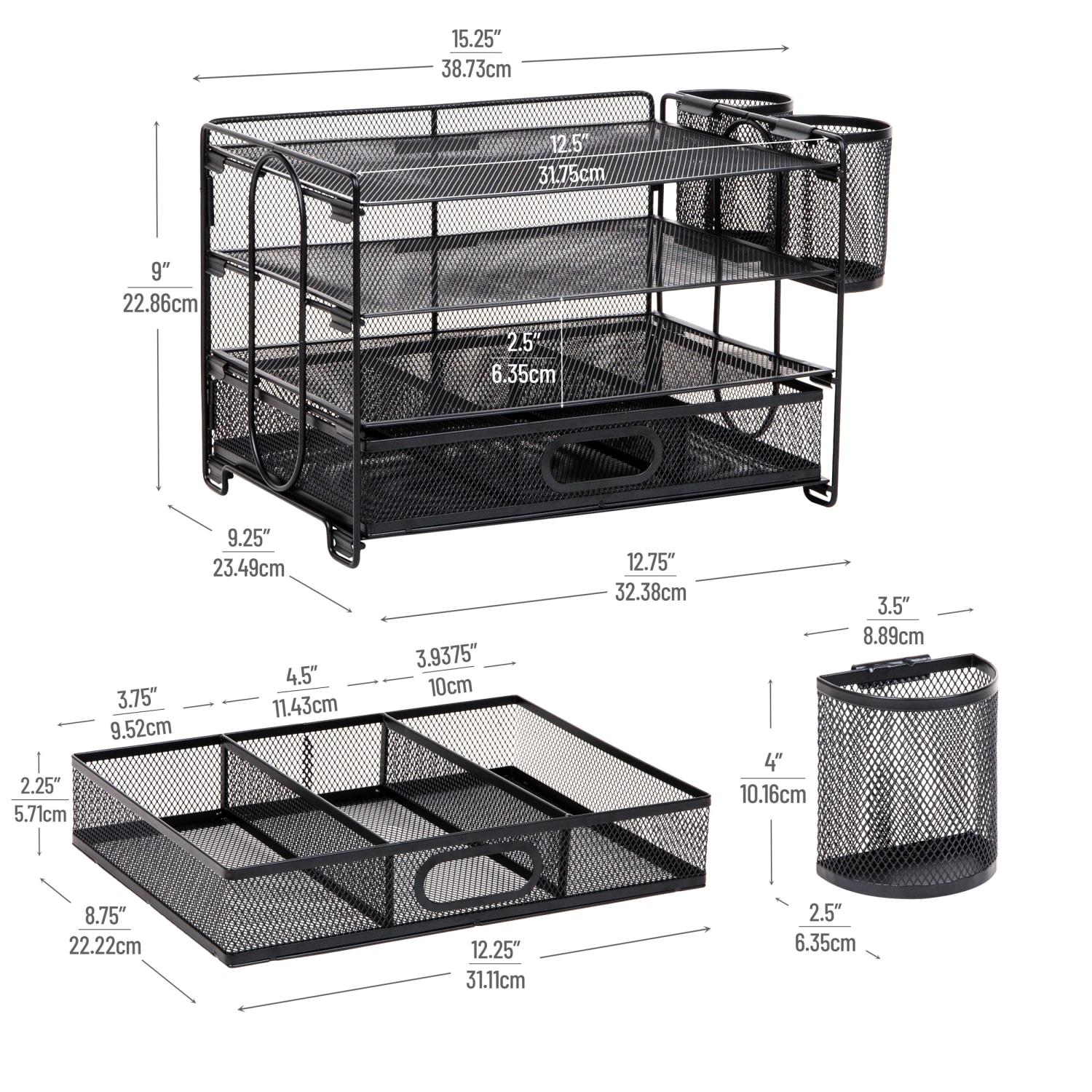 Mind Reader Mesh Desk Organizer, 9inH x 9-1/4inW X 12-3/4inD, Black - Image 4