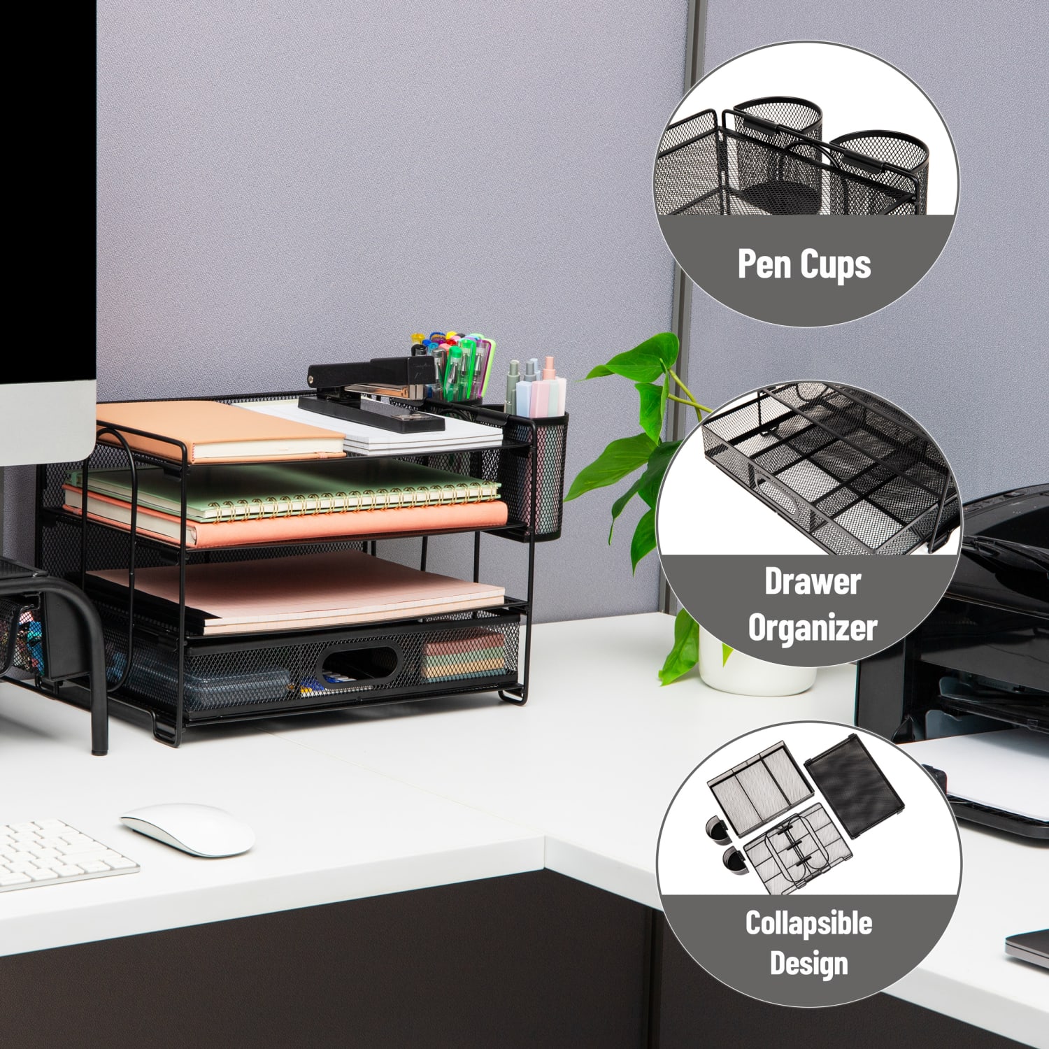 Mind Reader Mesh Desk Organizer, 9inH x 9-1/4inW X 12-3/4inD, Black - Image 6