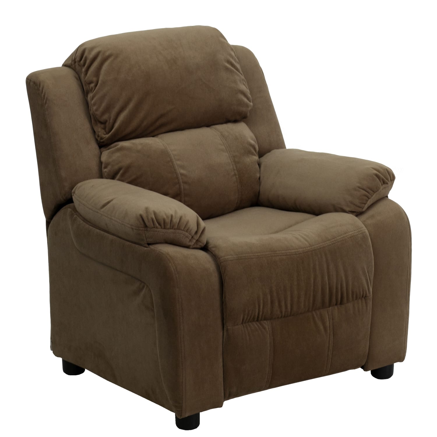 Flash Furniture Deluxe Padded Contemporary Microfiber Kids Recliner Accent Chair With Storage Arms, Brown