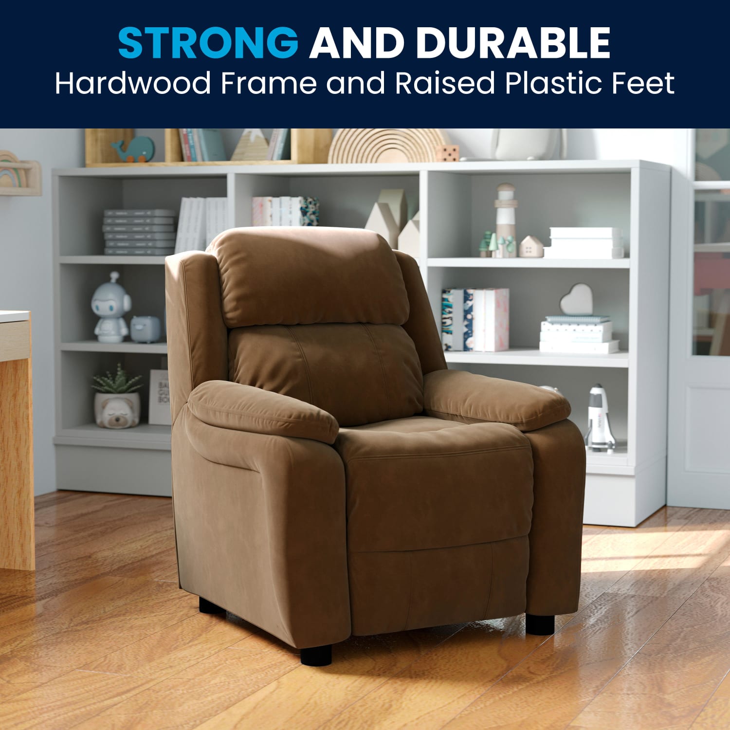 Flash Furniture Deluxe Padded Contemporary Microfiber Kids Recliner Accent Chair With Storage Arms Brown PopularChairscom