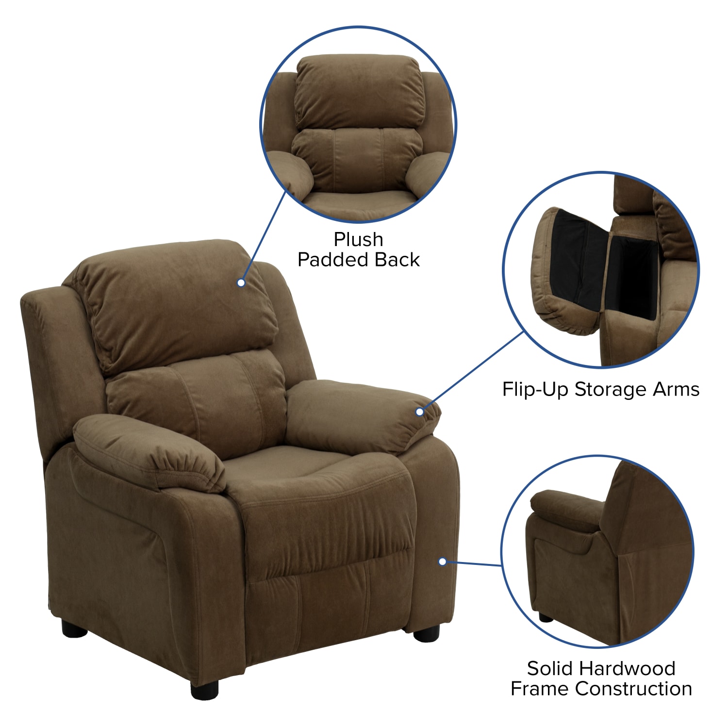 Flash Furniture Deluxe Padded Contemporary Microfiber Kids Recliner Accent Chair With Storage Arms Brown PopularChairscom Flash Furniture Deluxe Padded Contemporary Microfiber Kids Recliner Accent Chair With Storage Arms Brown PopularChairscom