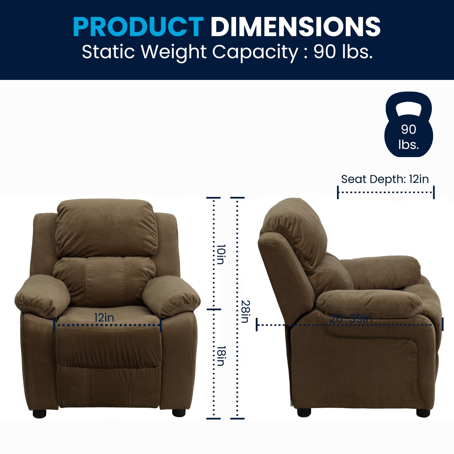 Flash Furniture Deluxe Padded Contemporary Microfiber Kids Recliner Accent Chair With Storage Arms Brown PopularChairscom