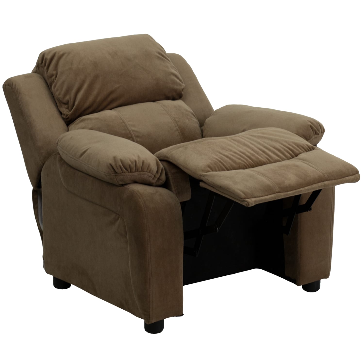Flash Furniture Deluxe Padded Contemporary Microfiber Kids Recliner Accent Chair With Storage Arms Brown PopularChairscom