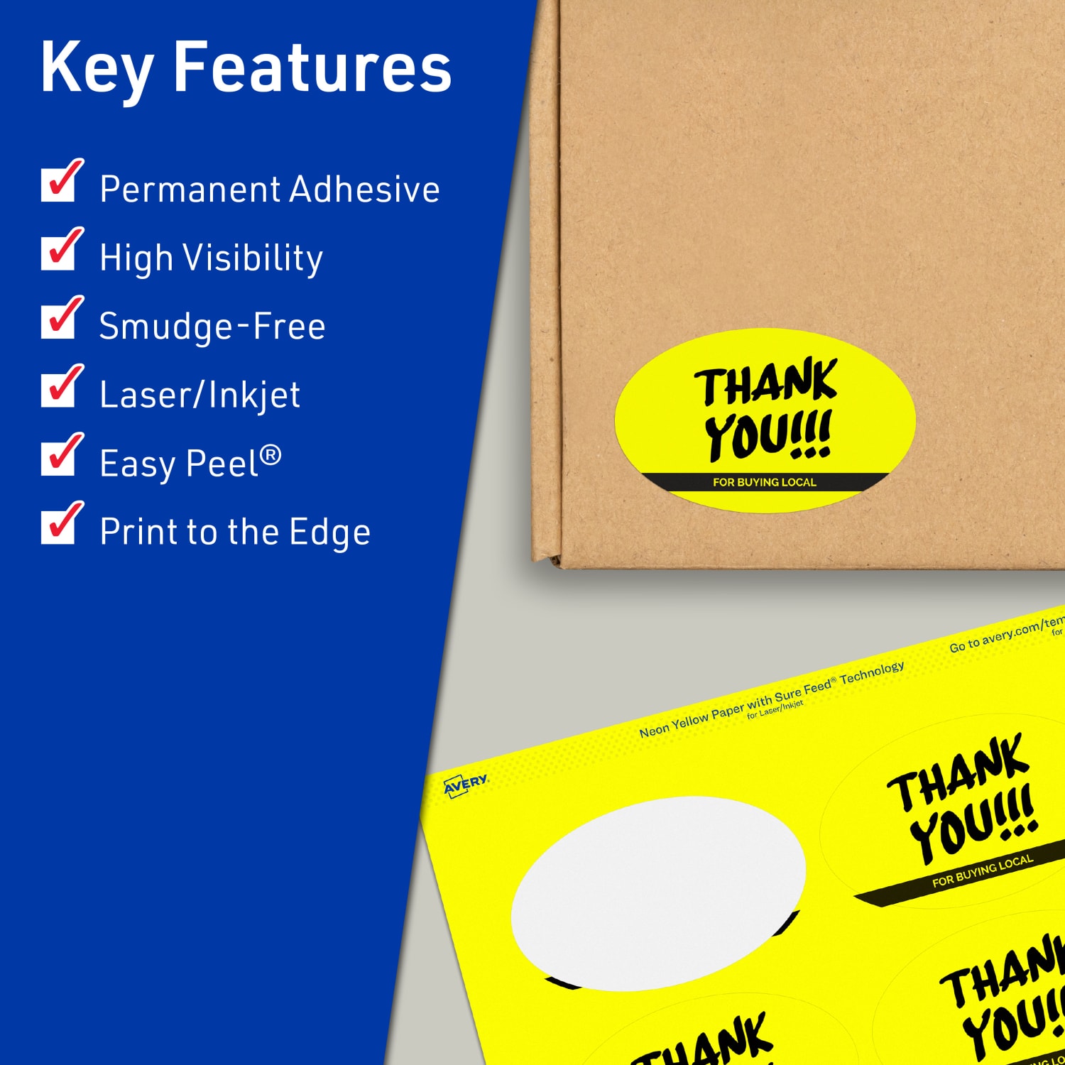 Avery Print-To-The-Edge Labels With Sure Feed Technology And Easy Peel, 94056-NYP20, Oval, 2in x 3-1/3in, Matte Neon Yellow, Pack of 160 - Image 3