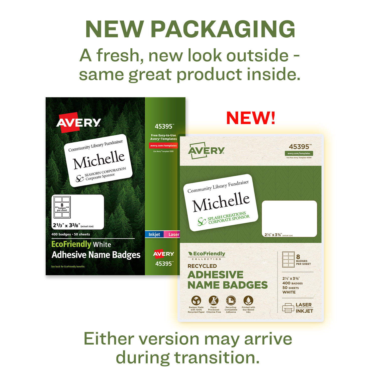 Avery EcoFriendly 100% Recycled Name Badges, 2 1/3in x 3 3/8in, White, Pack Of 400 - Image 3