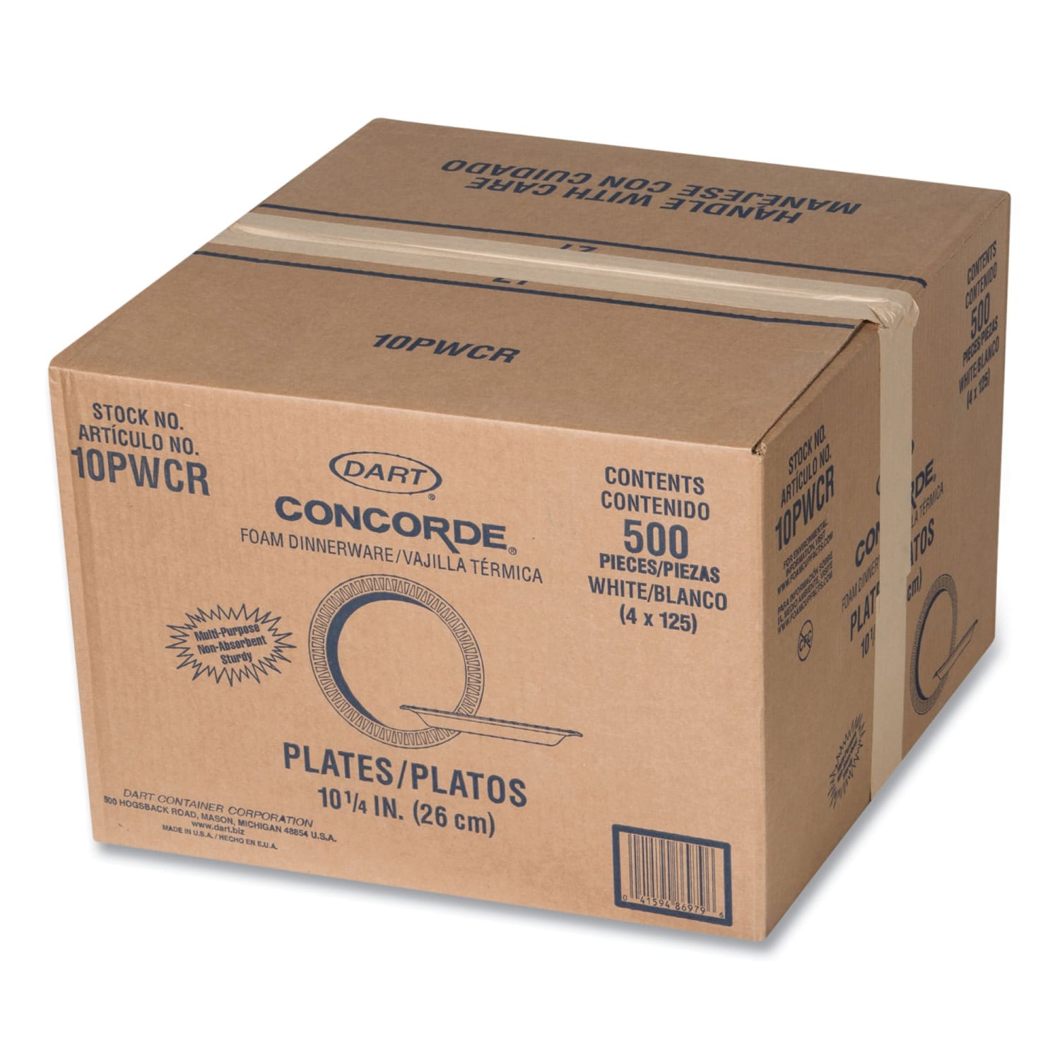 Dart Concorde Foam Plates, Laminated, 10-1/4in, White, 125 Plates Per Pack, Carton Of 4 Packs - Image 3