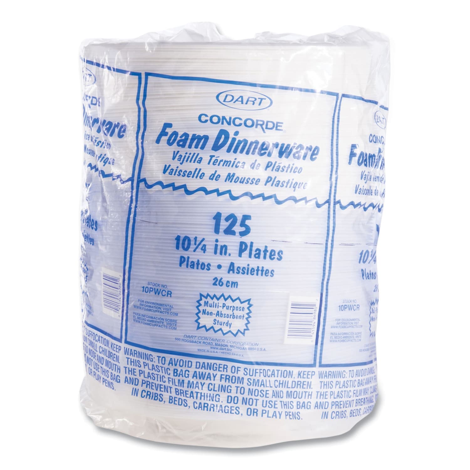 Dart Concorde Foam Plates, Laminated, 10-1/4in, White, 125 Plates Per Pack, Carton Of 4 Packs - Image 4