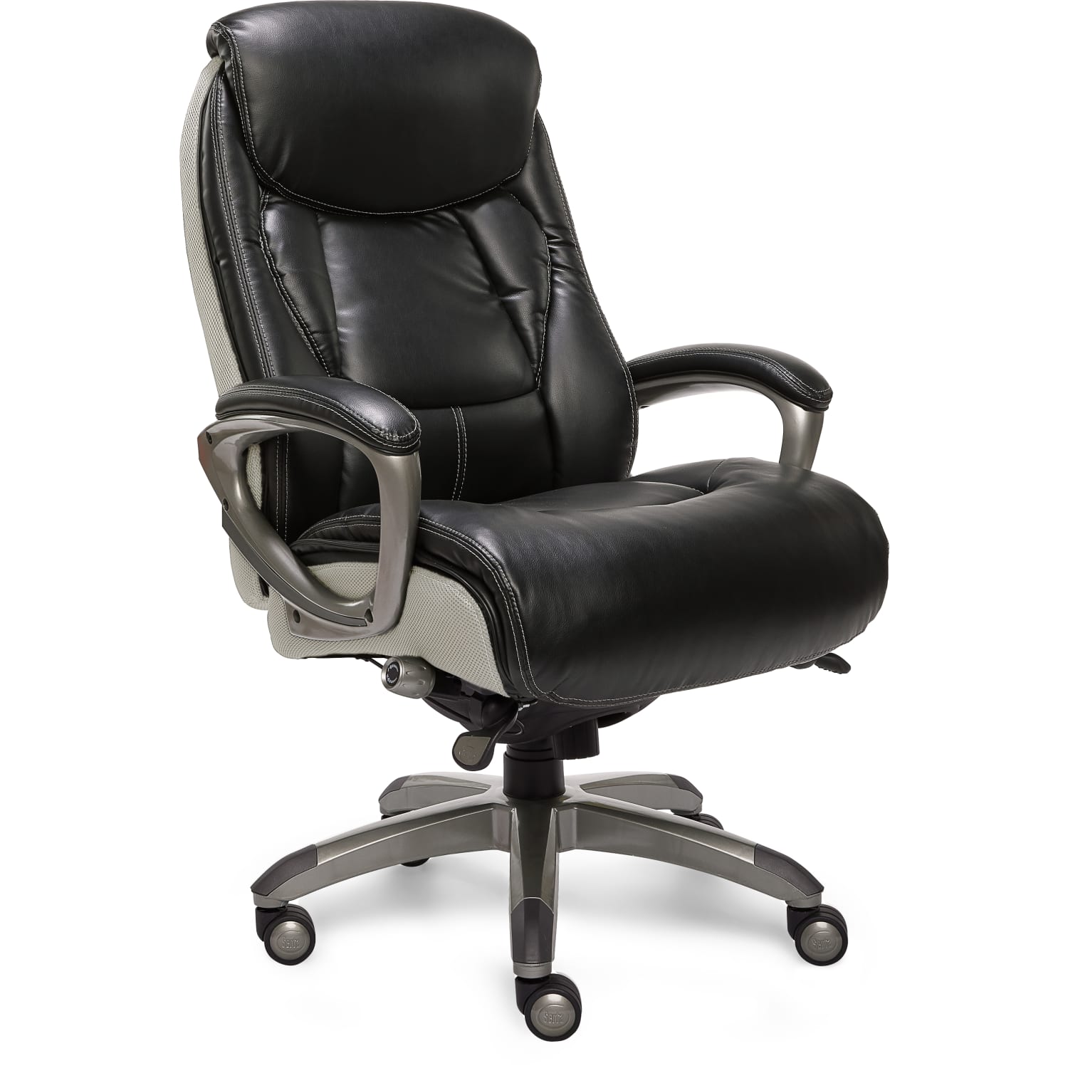 Serta Smart Layers Tranquility Executive Ergonomic Bonded Leather High-Back Chair, Black/Slate