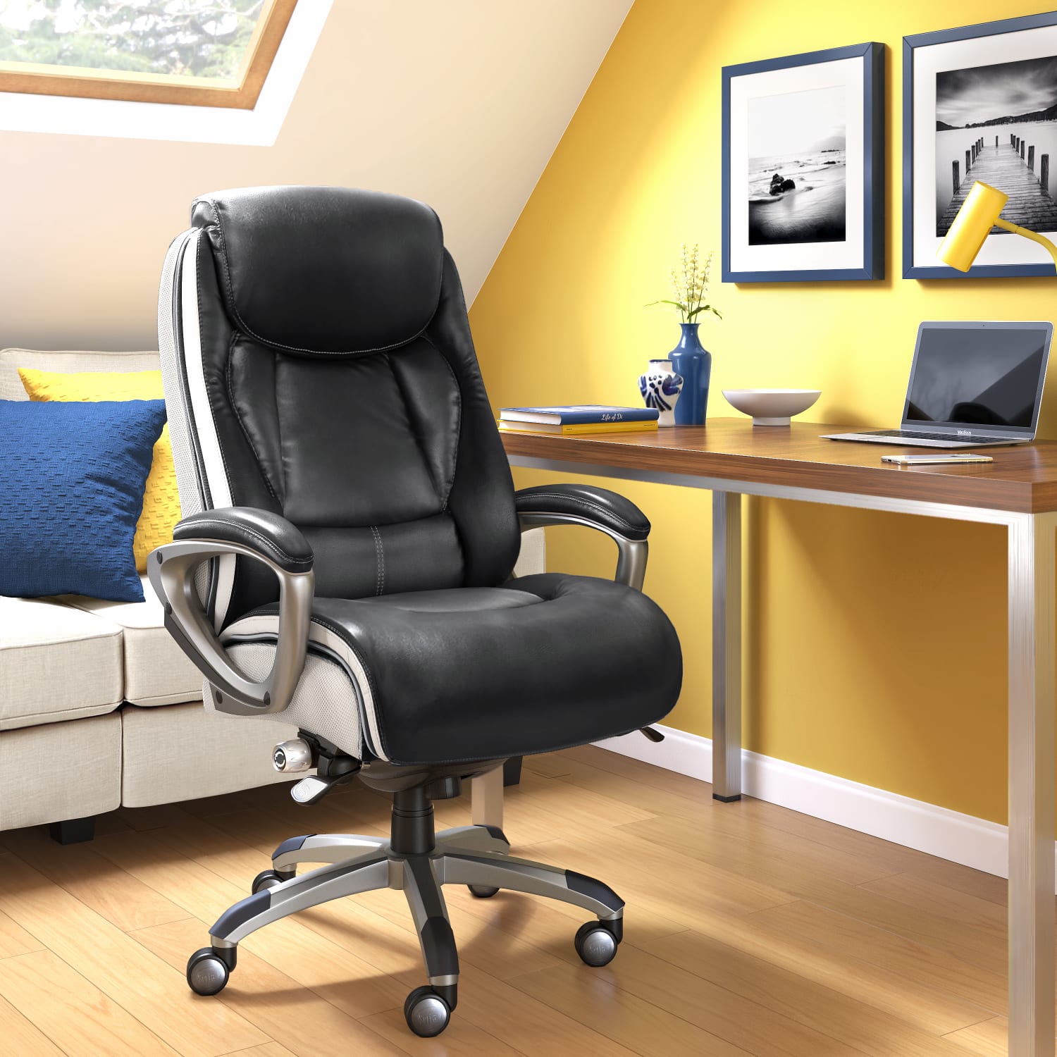 Serta Smart Layers Tranquility Executive Ergonomic Bonded Leather High Back Chair BlackSlate PopularChairscom