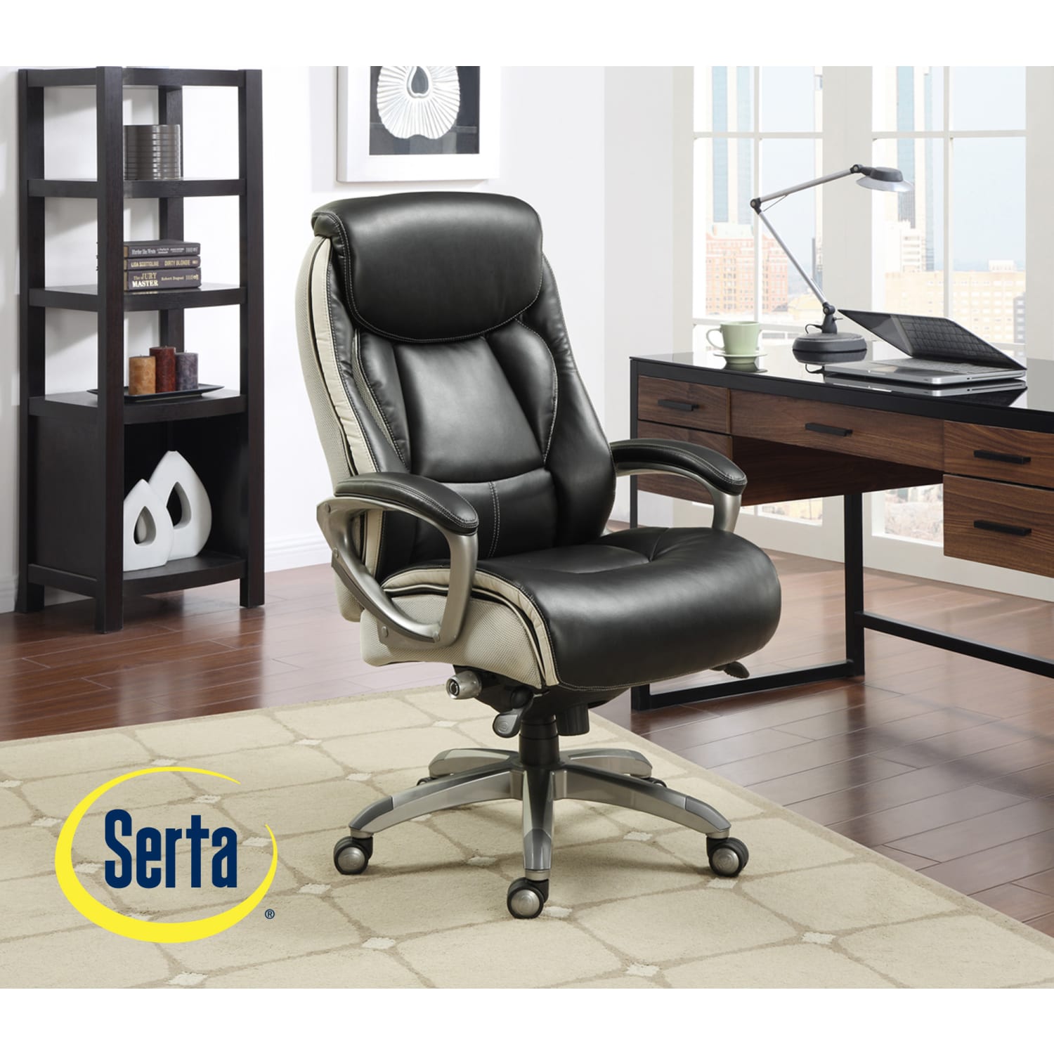 Serta Smart Layers Tranquility Executive Ergonomic Bonded Leather High Back Chair BlackSlate PopularChairscom