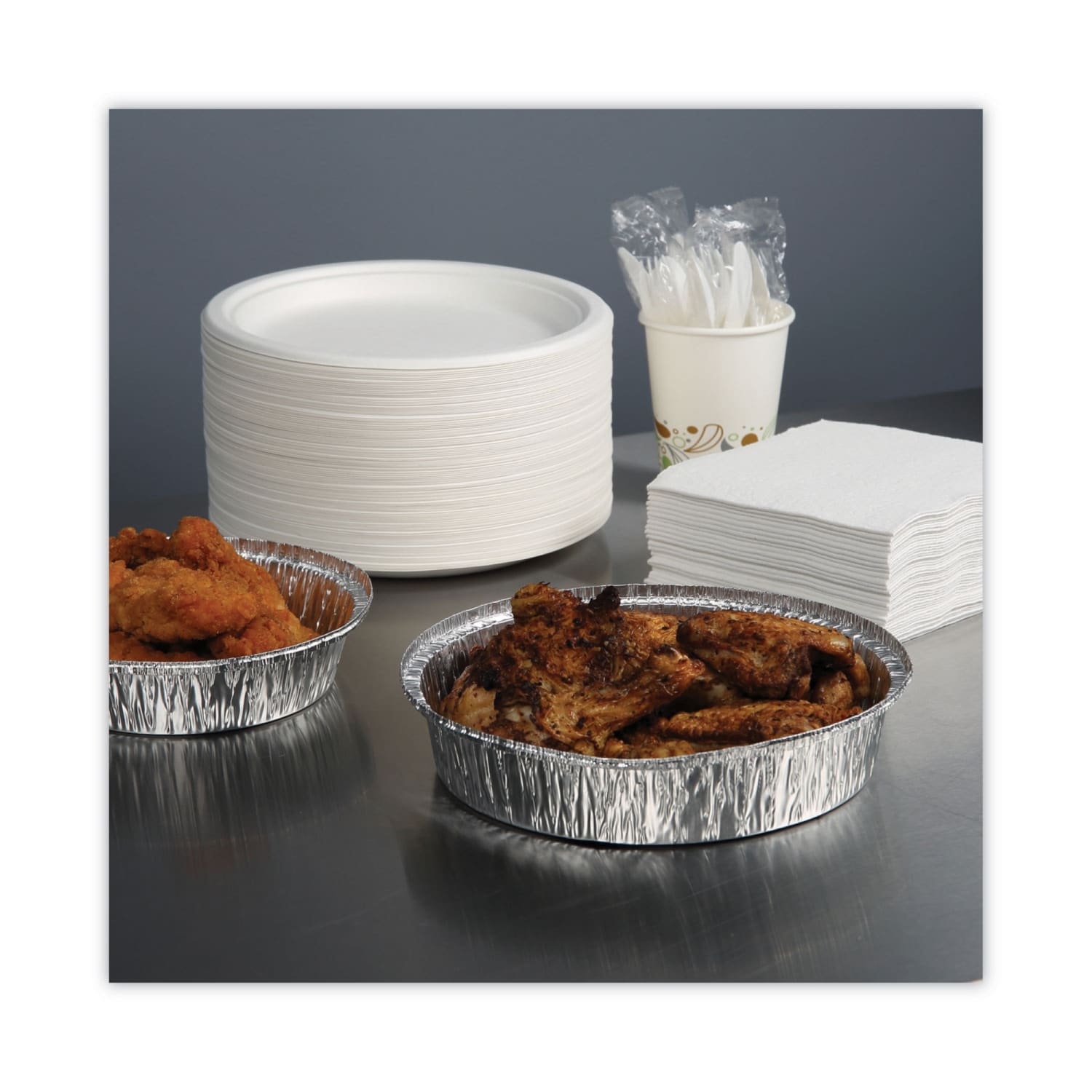 Boardwalk Round Aluminum To-Go Containers, 48 Oz, 1-11/16in x 9in, Silver, Carton Of 500 Containers - Image 4