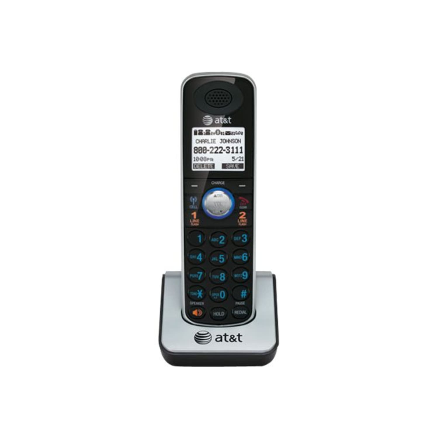 AT&T TL86009 DECT 6.0 Accessory Handset for AT&T TL86109, Black - Cordless - Headset Port - Silver