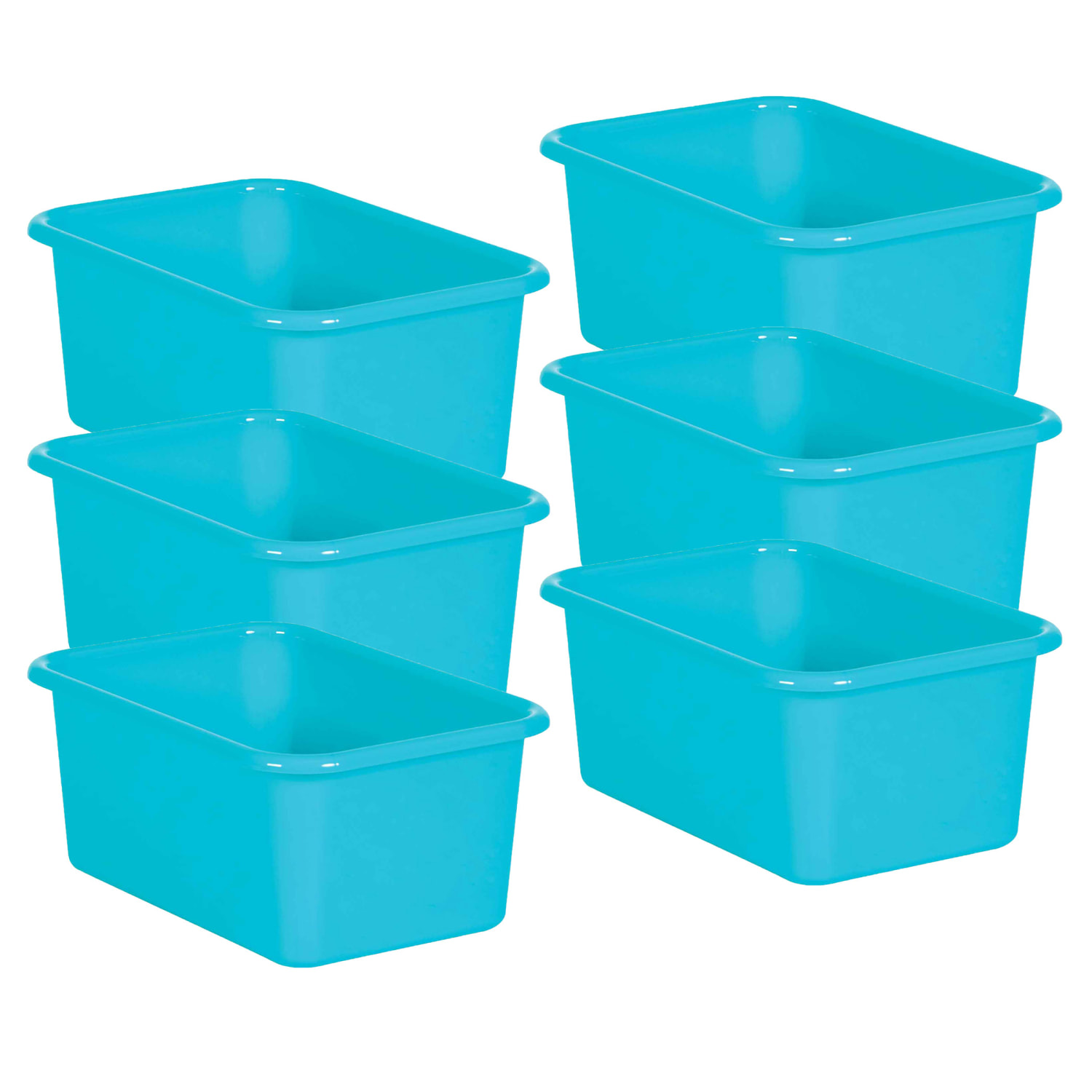 Teacher Created Resources Small Plastic Storage Bins, 5inH x 11-3/8inW x 7-3/4inD, Teal, Pack Of 6