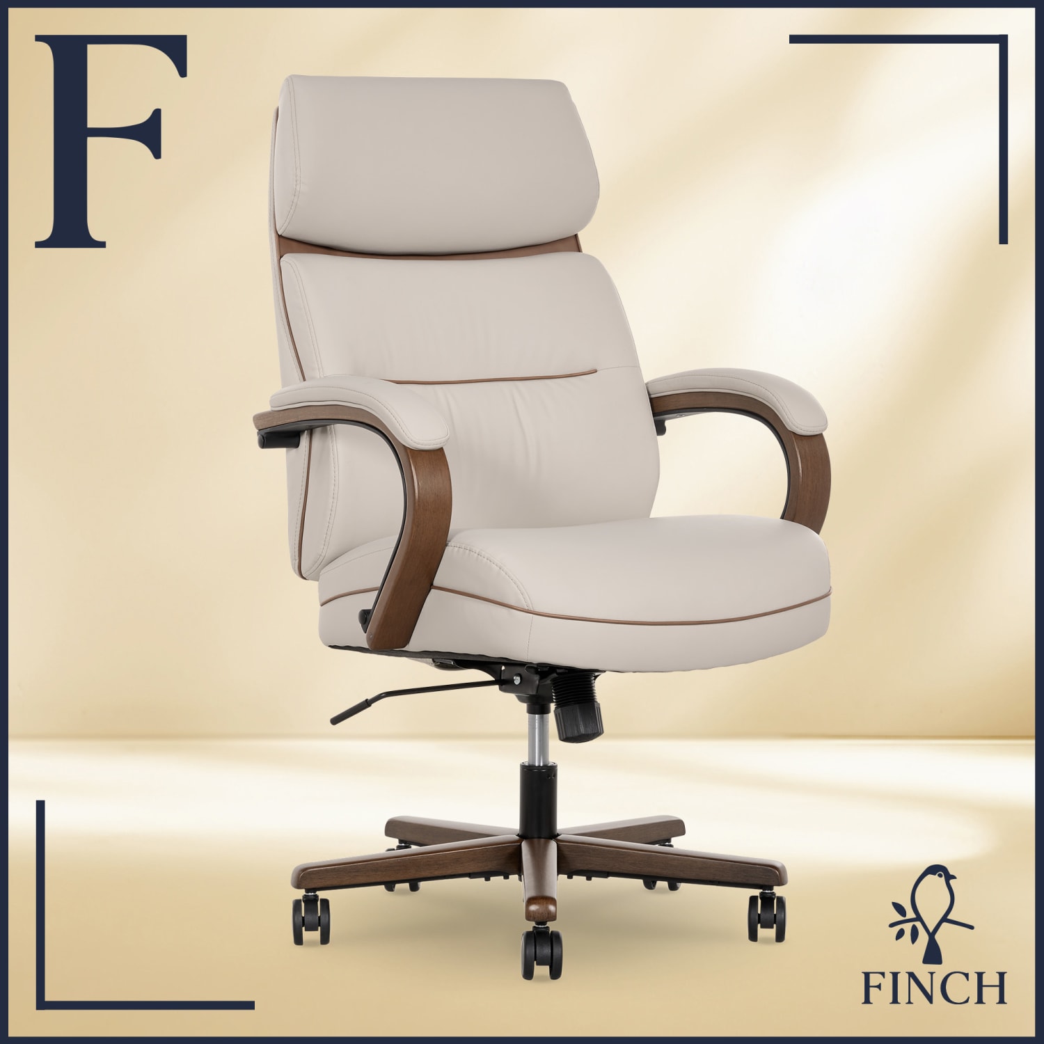 Finch Neo Two Ergonomic Vegan Leather Mid-Back Executive Office Chair, Cream/Cognac - Image 3